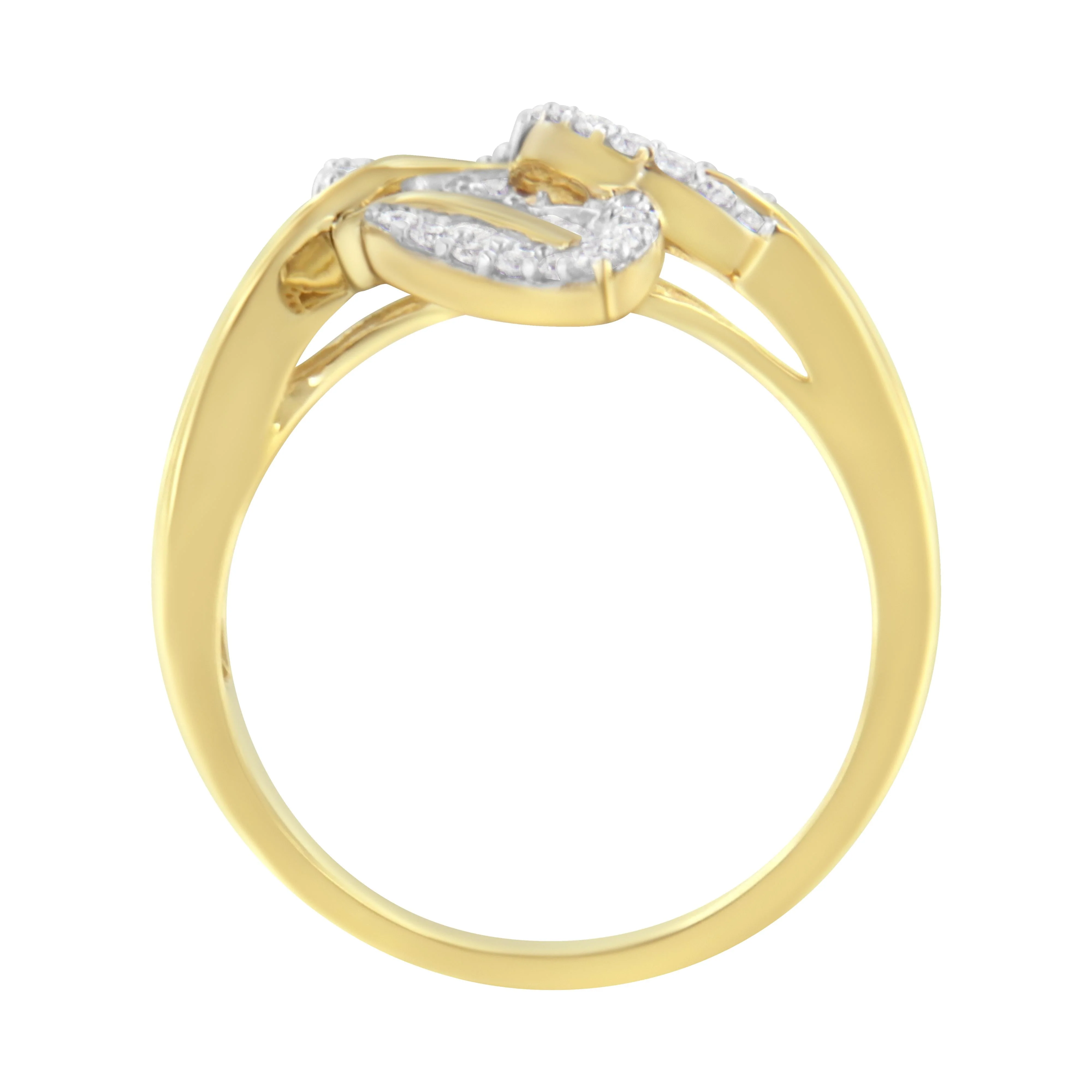 10k Yellow and White Gold 1/2 Cttw Baguette and Round Diamond Bypass Triple Leaf Ring (I-J Color, I1-I2 Clarity) - Size 7 - Image 4