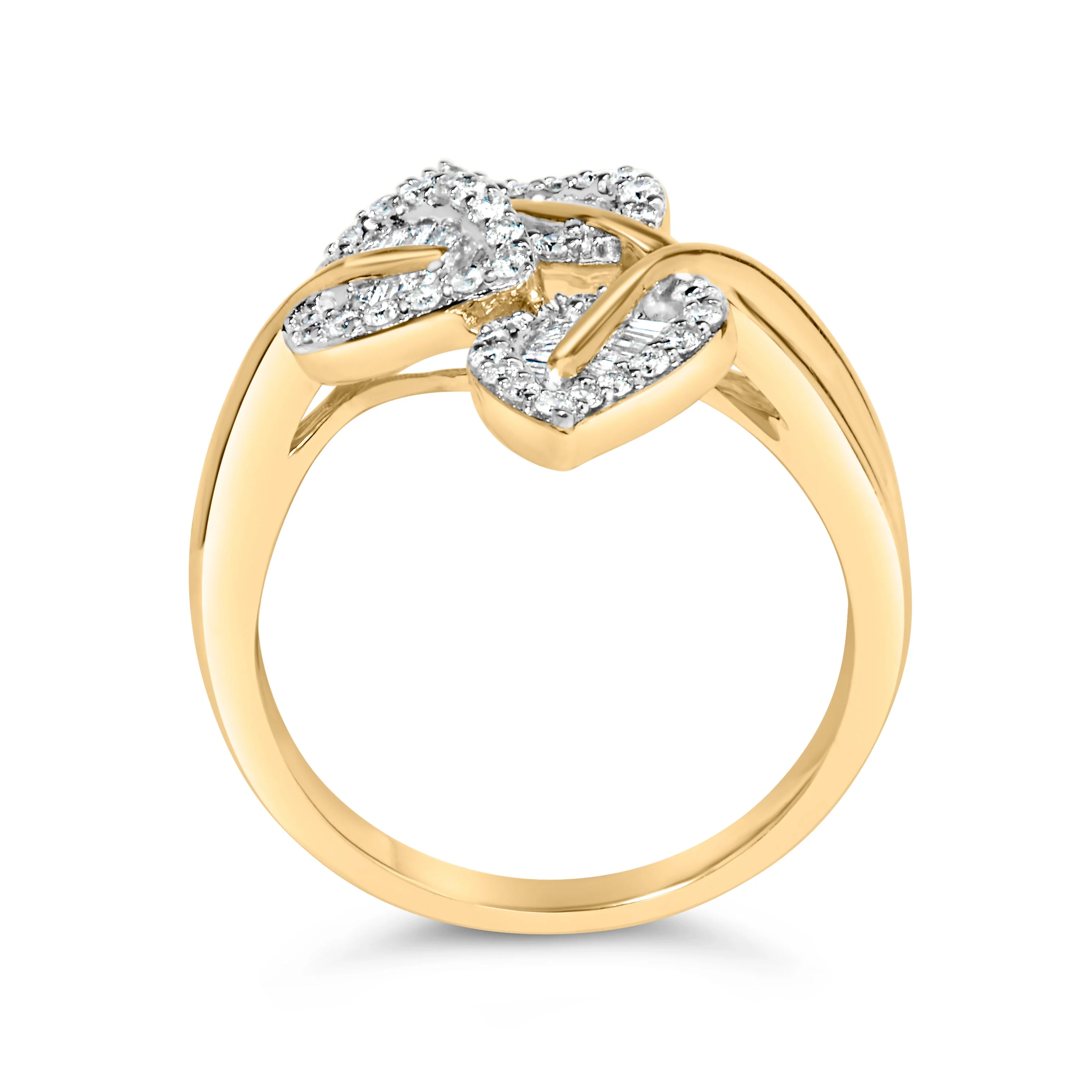 10k Yellow and White Gold 1/2 Cttw Baguette and Round Diamond Bypass Triple Leaf Ring (I-J Color, I1-I2 Clarity) - Size 7 - Image 5
