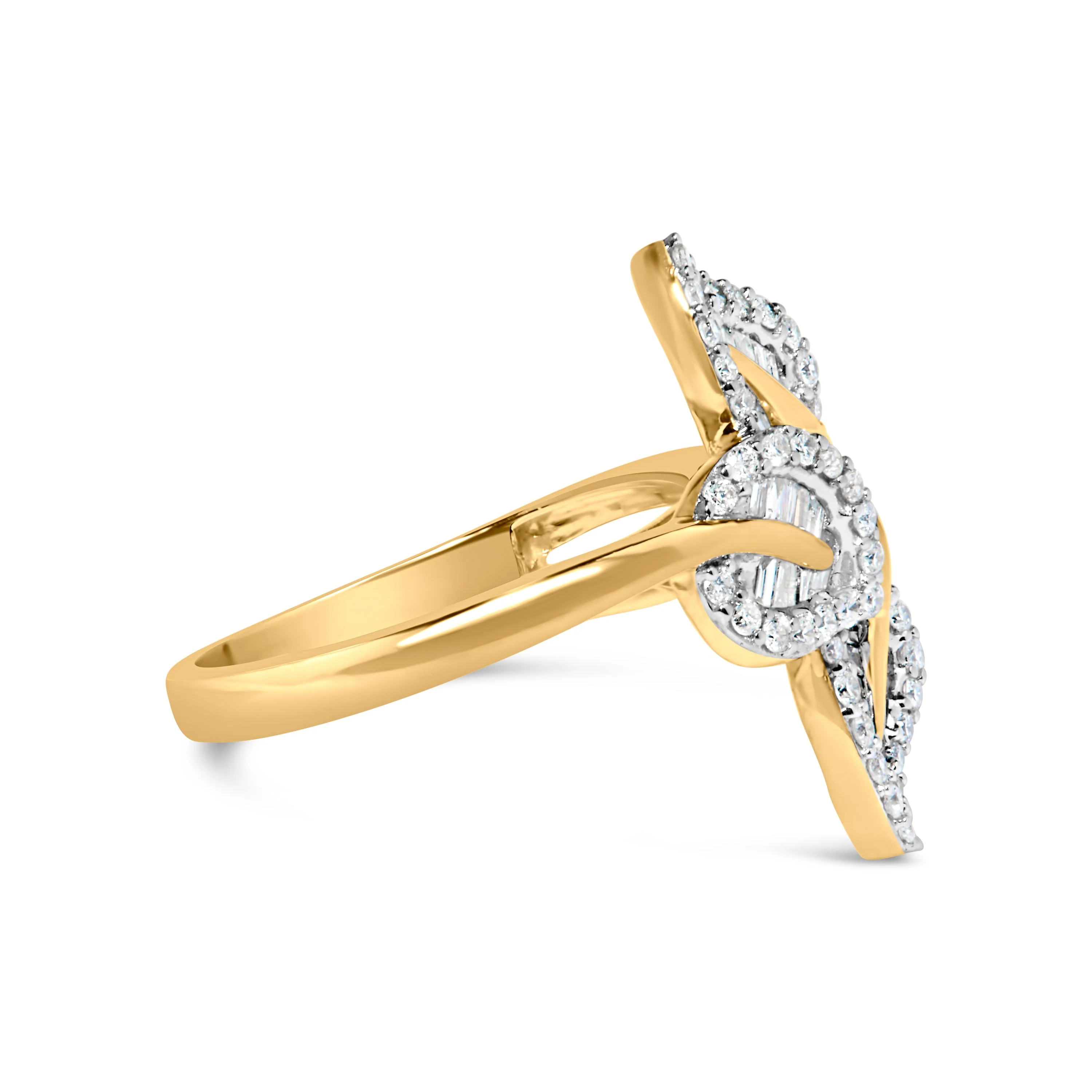 10k Yellow and White Gold 1/2 Cttw Baguette and Round Diamond Bypass Triple Leaf Ring (I-J Color, I1-I2 Clarity) - Size 7 - Image 7