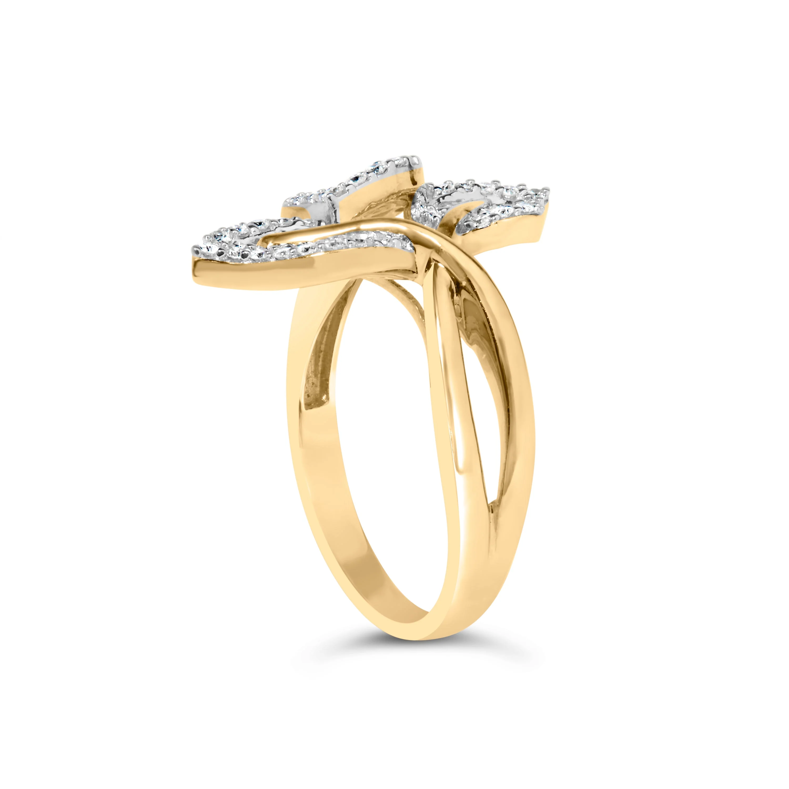 10k Yellow and White Gold 1/2 Cttw Baguette and Round Diamond Bypass Triple Leaf Ring (I-J Color, I1-I2 Clarity) - Size 7 - Image 9