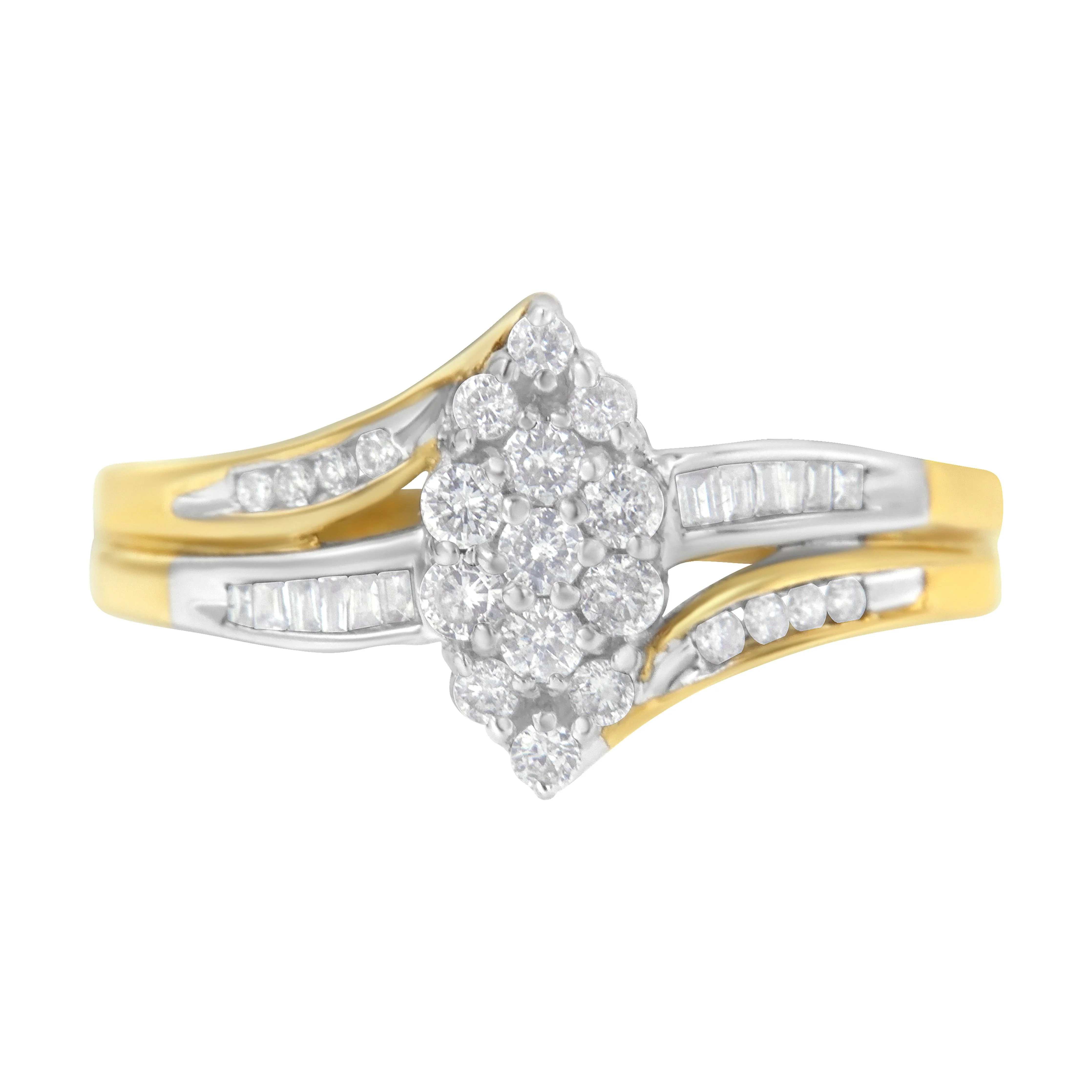 10K Yellow and White Gold 1/2 Cttw Diamond Marquise Shaped Cluster Split Shank Ring (H-I Color, SI2-I1 Clarity) - Size 7 - Image 5