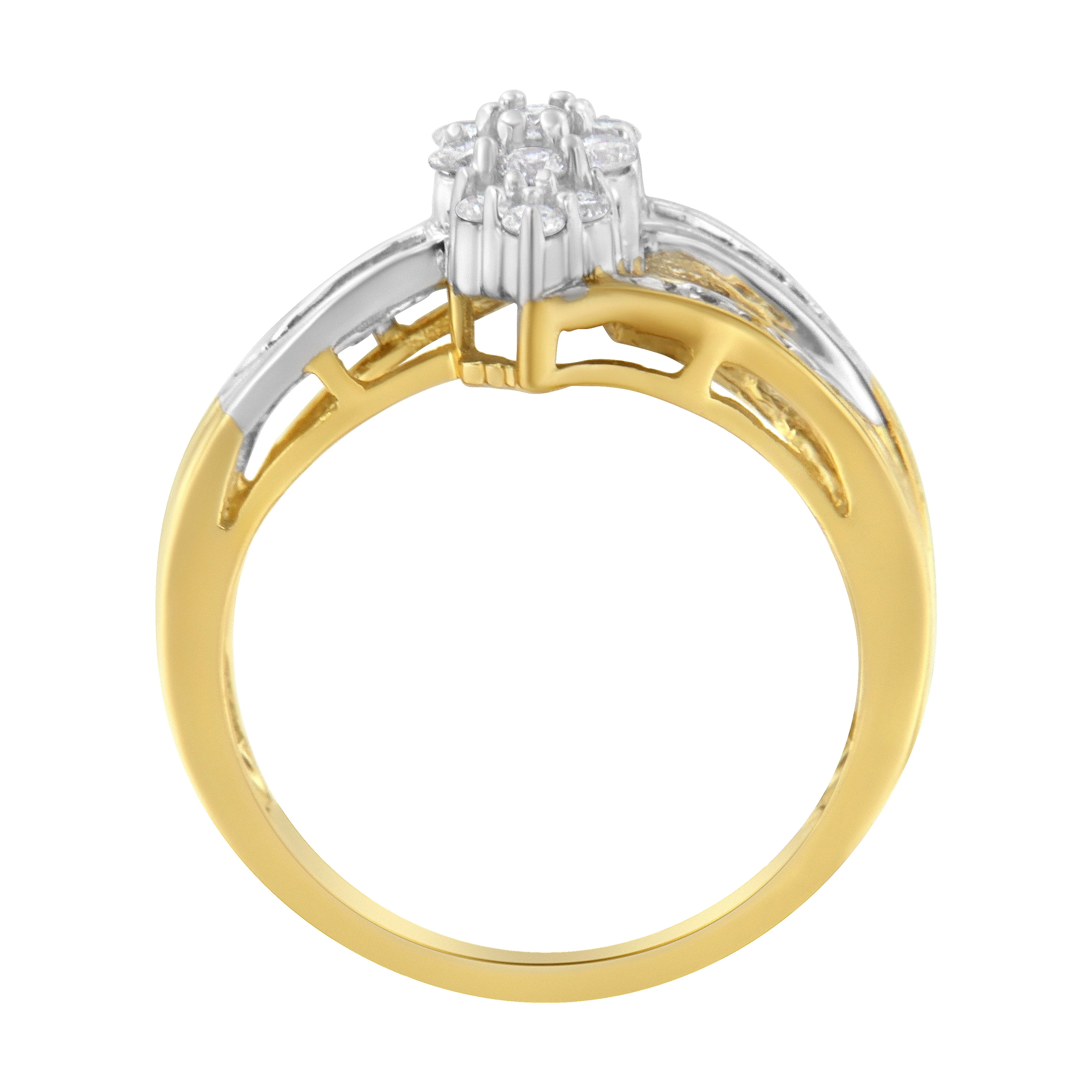 10K Yellow and White Gold 1/2 Cttw Diamond Marquise Shaped Cluster Split Shank Ring (H-I Color, SI2-I1 Clarity) - Size 7 - Image 7