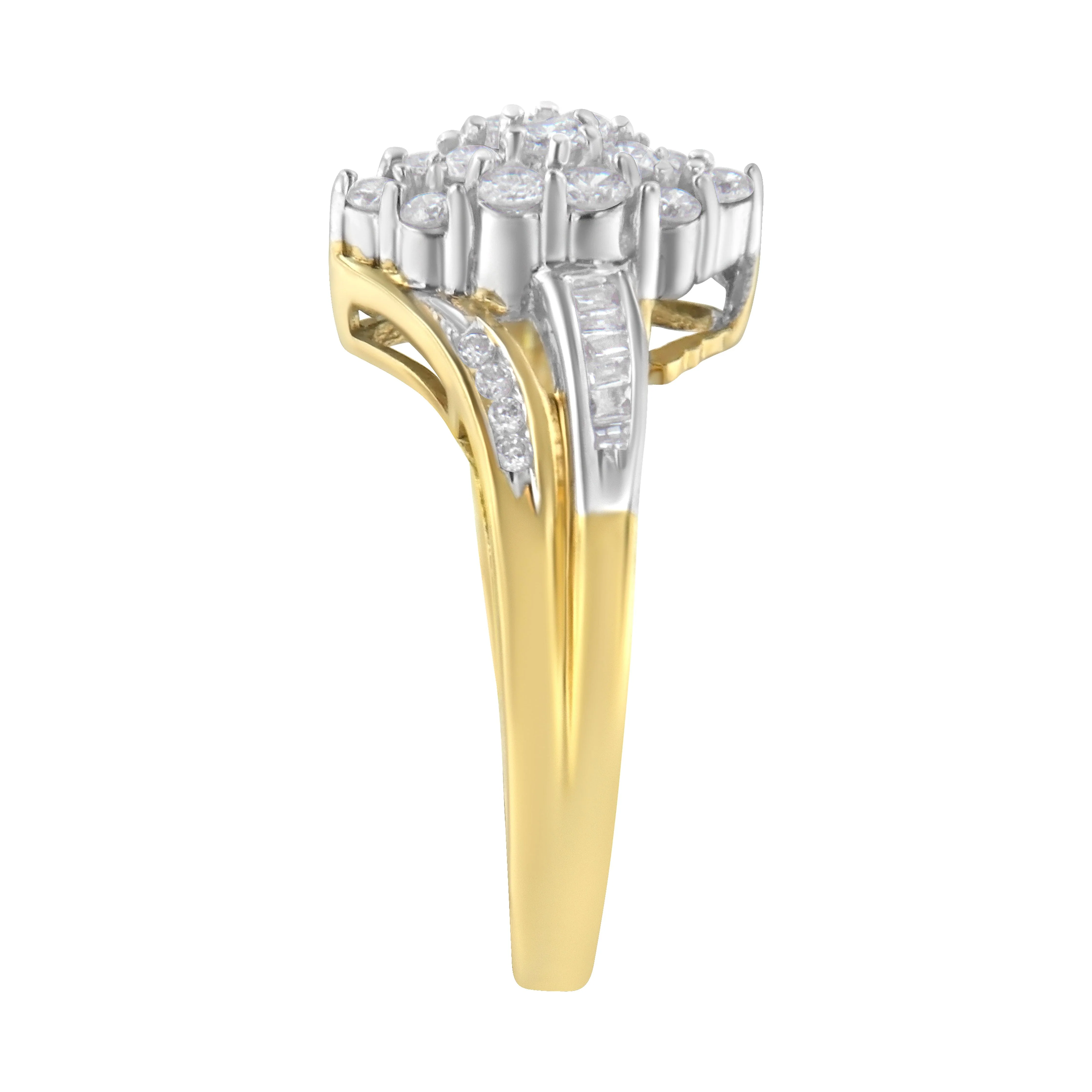 10K Yellow and White Gold 1/2 Cttw Diamond Marquise Shaped Cluster Split Shank Ring (H-I Color, SI2-I1 Clarity) - Size 7 - Image 8
