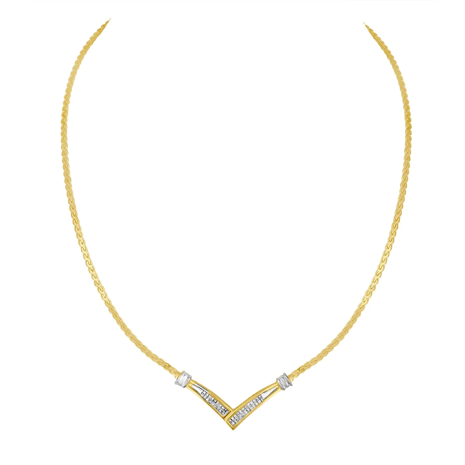 10K Yellow and White Gold 1/2 Cttw Princess Cut Diamond Channel-Set “V†Shape 18" Franco Chain Necklace (H-I Color, SI2-I1 Clarity) - Image 3