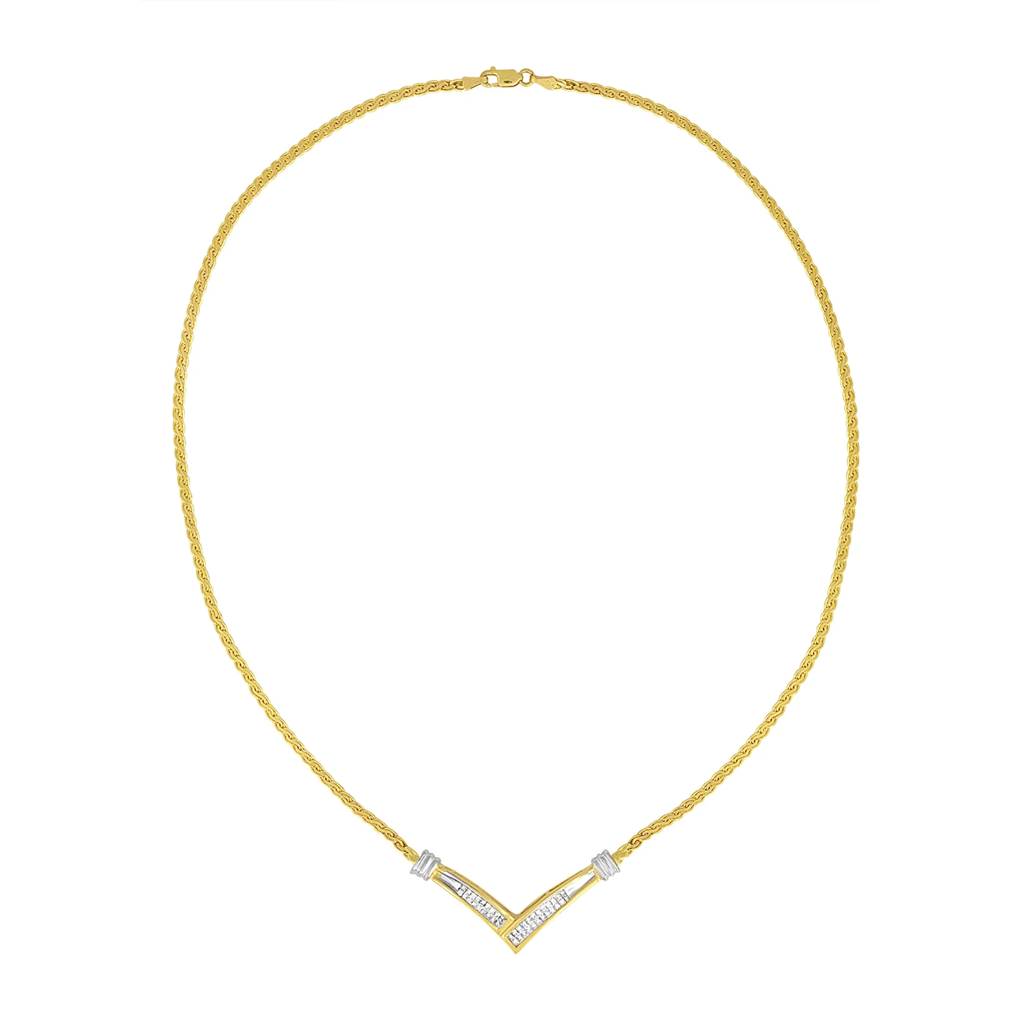 10K Yellow and White Gold 1/2 Cttw Princess Cut Diamond Channel-Set “V†Shape 18" Franco Chain Necklace (H-I Color, SI2-I1 Clarity) - Image 6