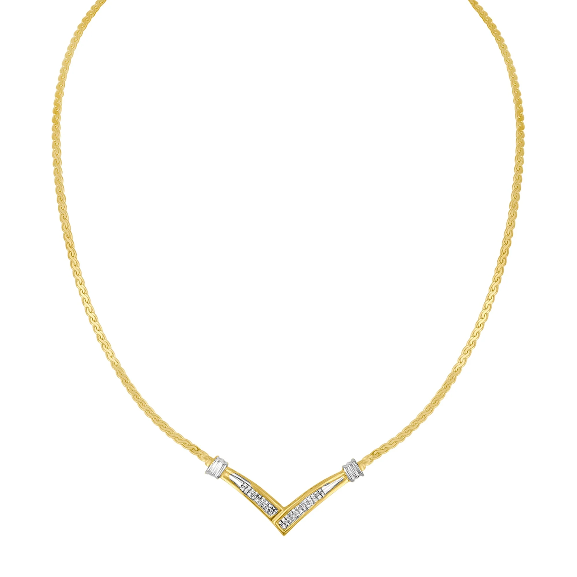 10K Yellow and White Gold 1/2 Cttw Princess Cut Diamond Channel-Set “V†Shape 18" Franco Chain Necklace (H-I Color, SI2-I1 Clarity) - Image 7