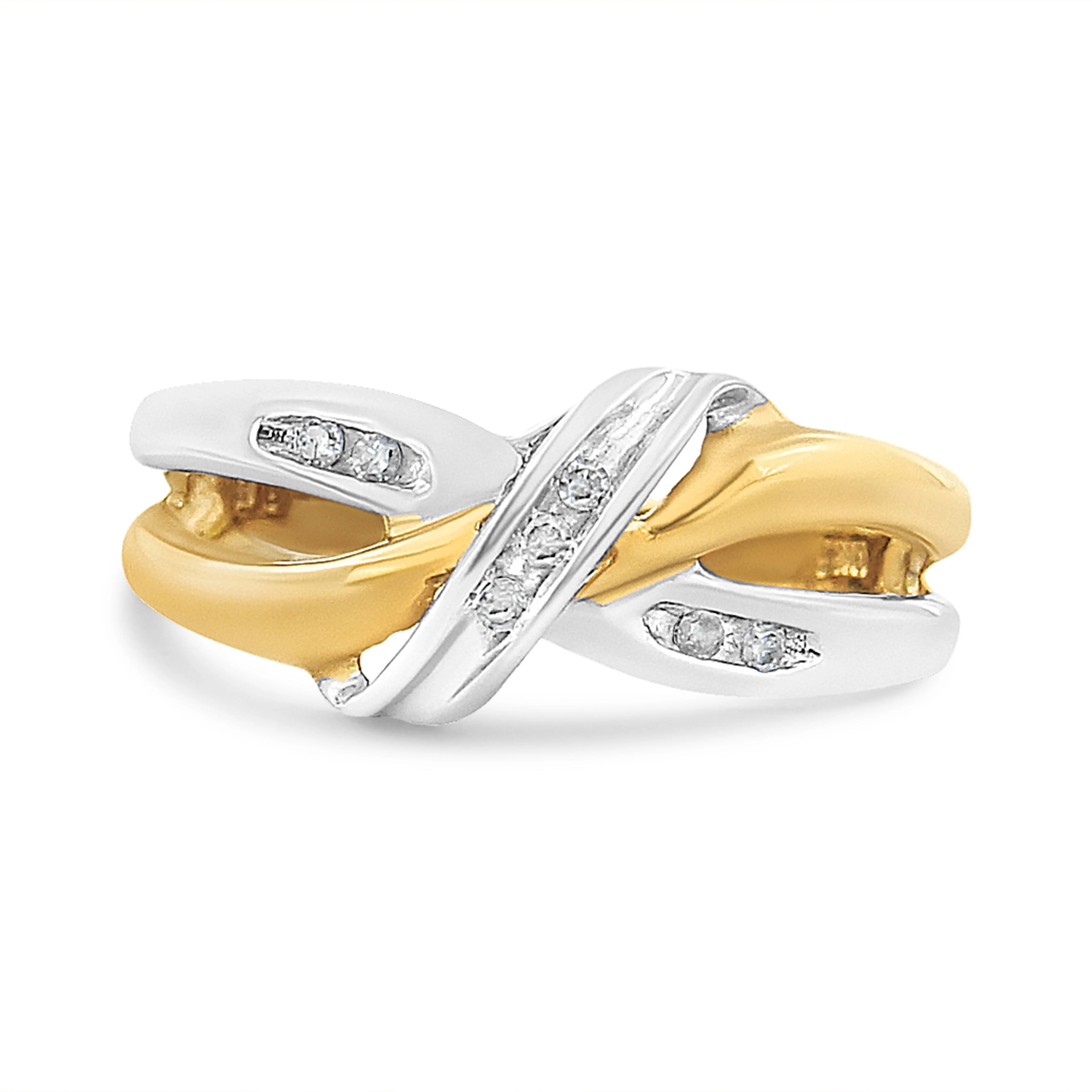 10K Yellow and White Gold 1/20 Cttw Round-Cut Diamond Bypass Ring (I2 Color, I-J Clarity) - Image 6