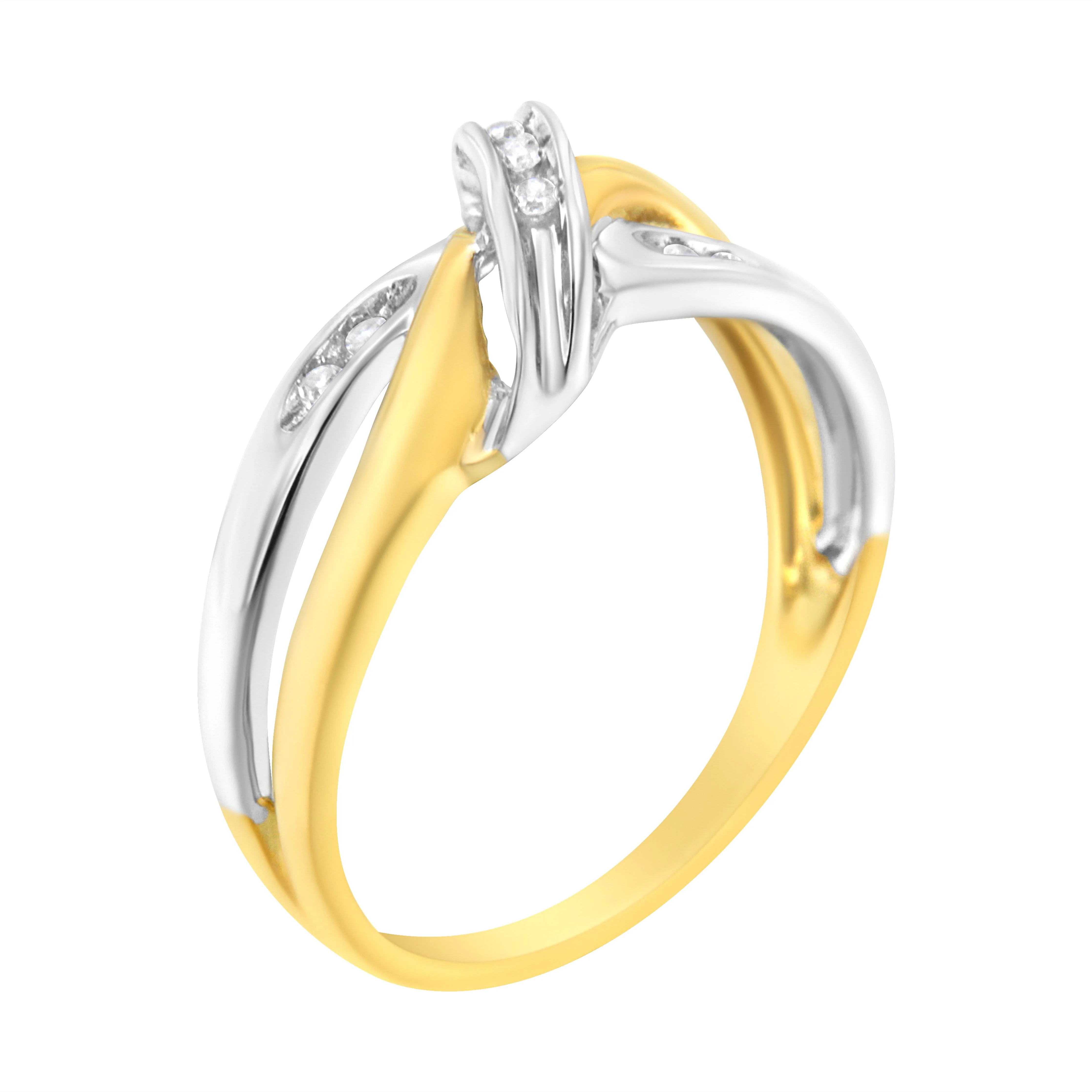 10K Yellow and White Gold 1/20 Cttw Round-Cut Diamond Bypass Ring (I2 Color, I-J Clarity) - Image 8