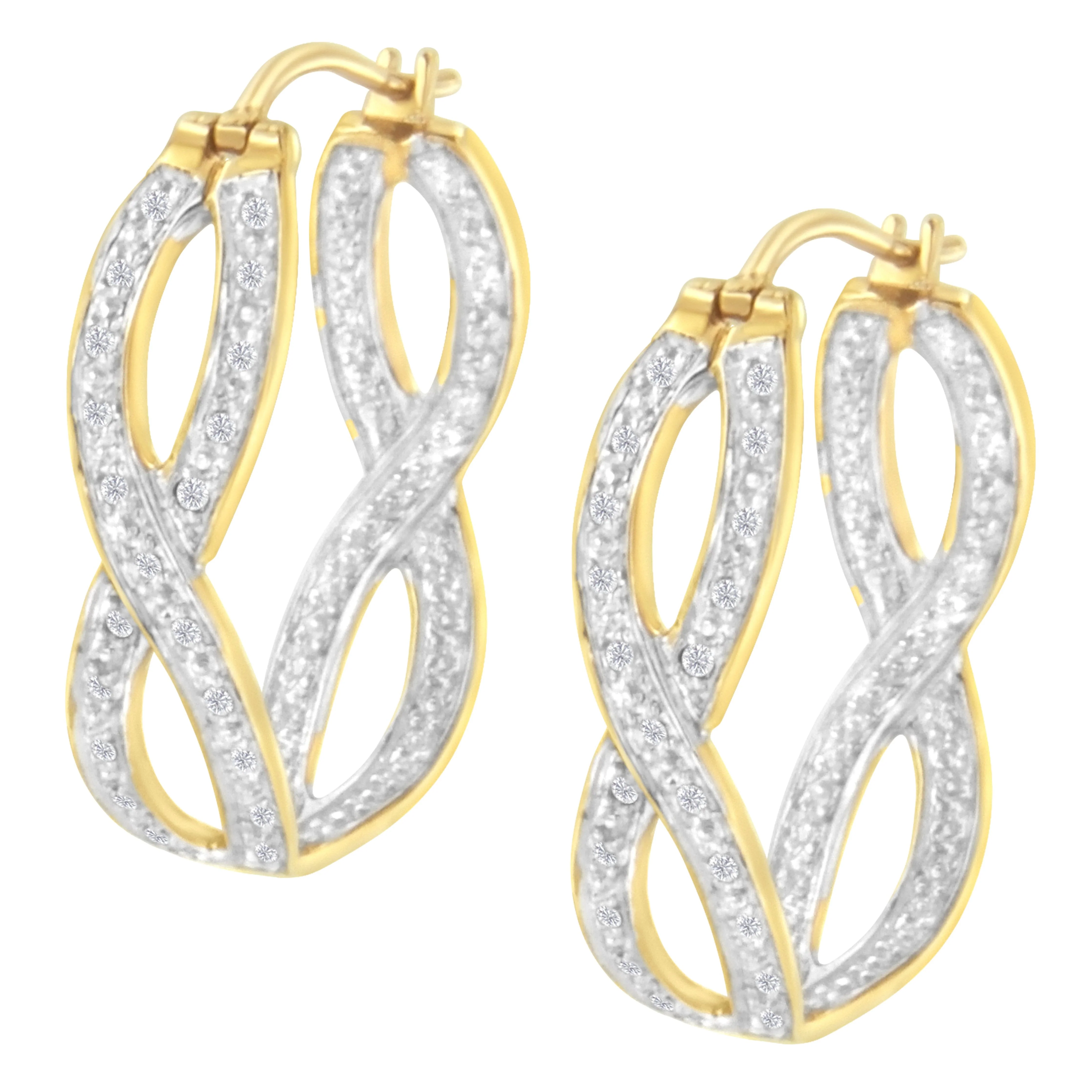 10K Yellow and White Gold 1/4 cttw Diamond Double Infinity Hoop Earrings (I-J Clarity, I1-I2 Color) - Image 8