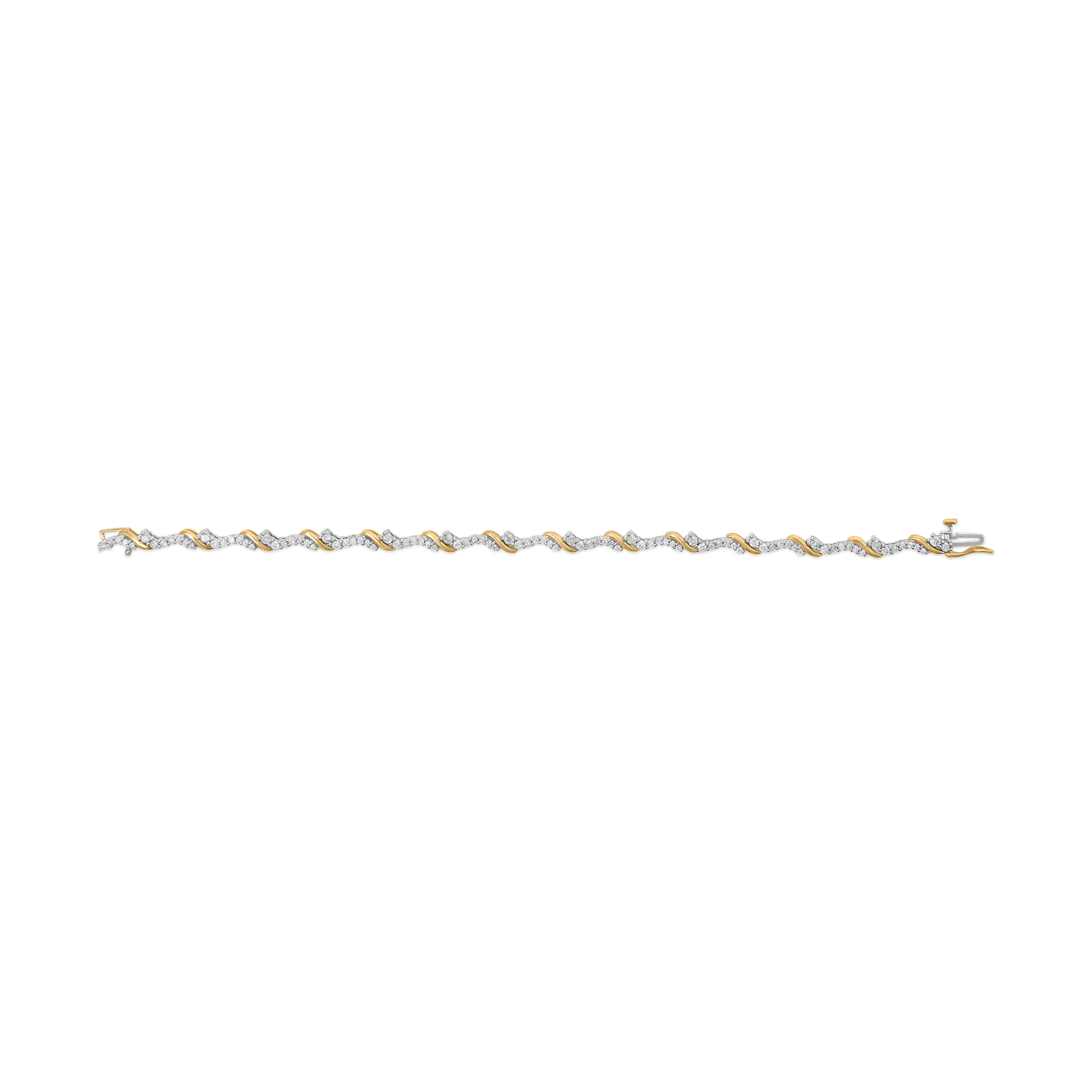 10K Yellow and White Gold 2.00 Cttw Diamond "S" Link 7" Bracelet (H-I Color, I2-I3 Clarity) - Image 4