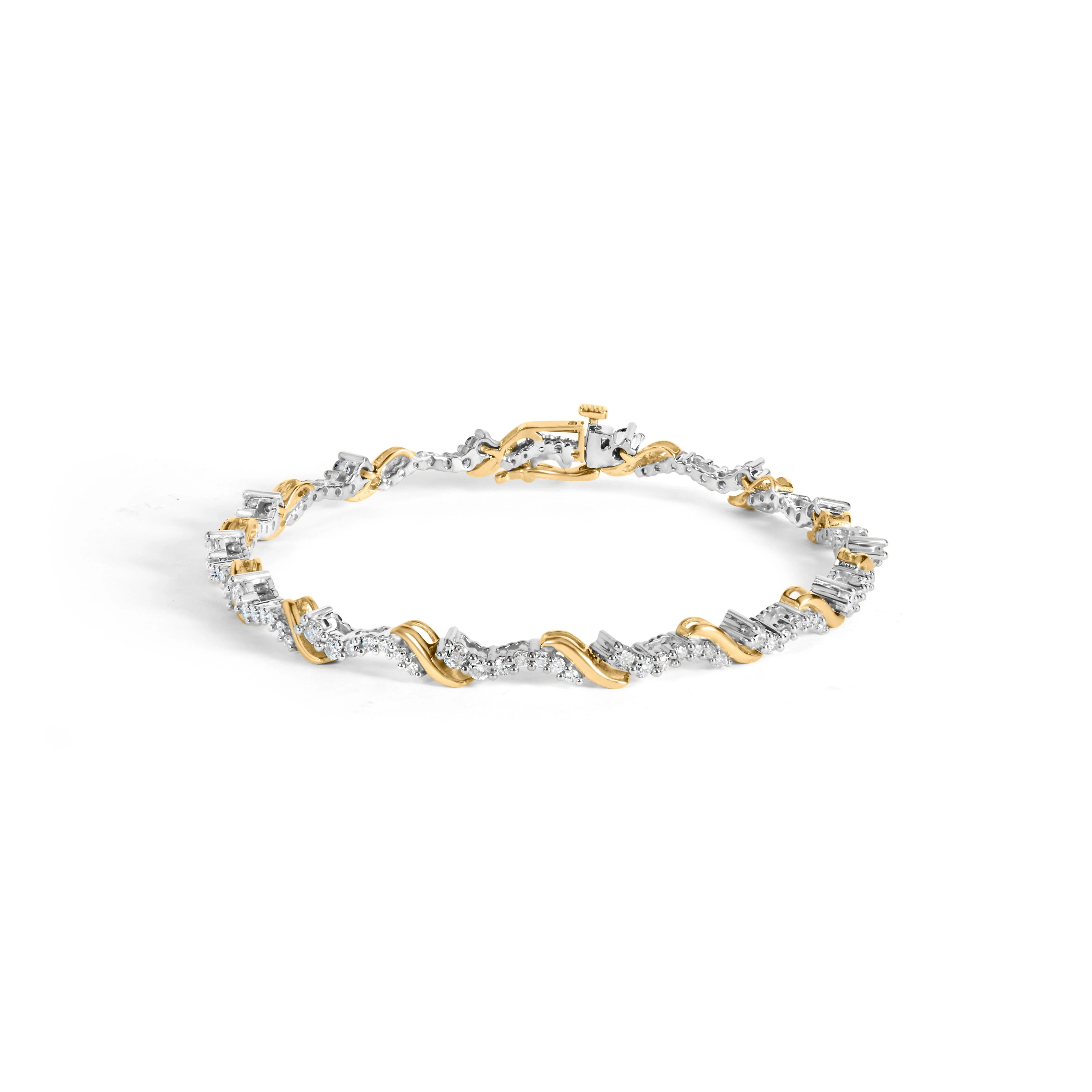 10K Yellow and White Gold 2.00 Cttw Diamond "S" Link 7" Bracelet (H-I Color, I2-I3 Clarity) - Image 5