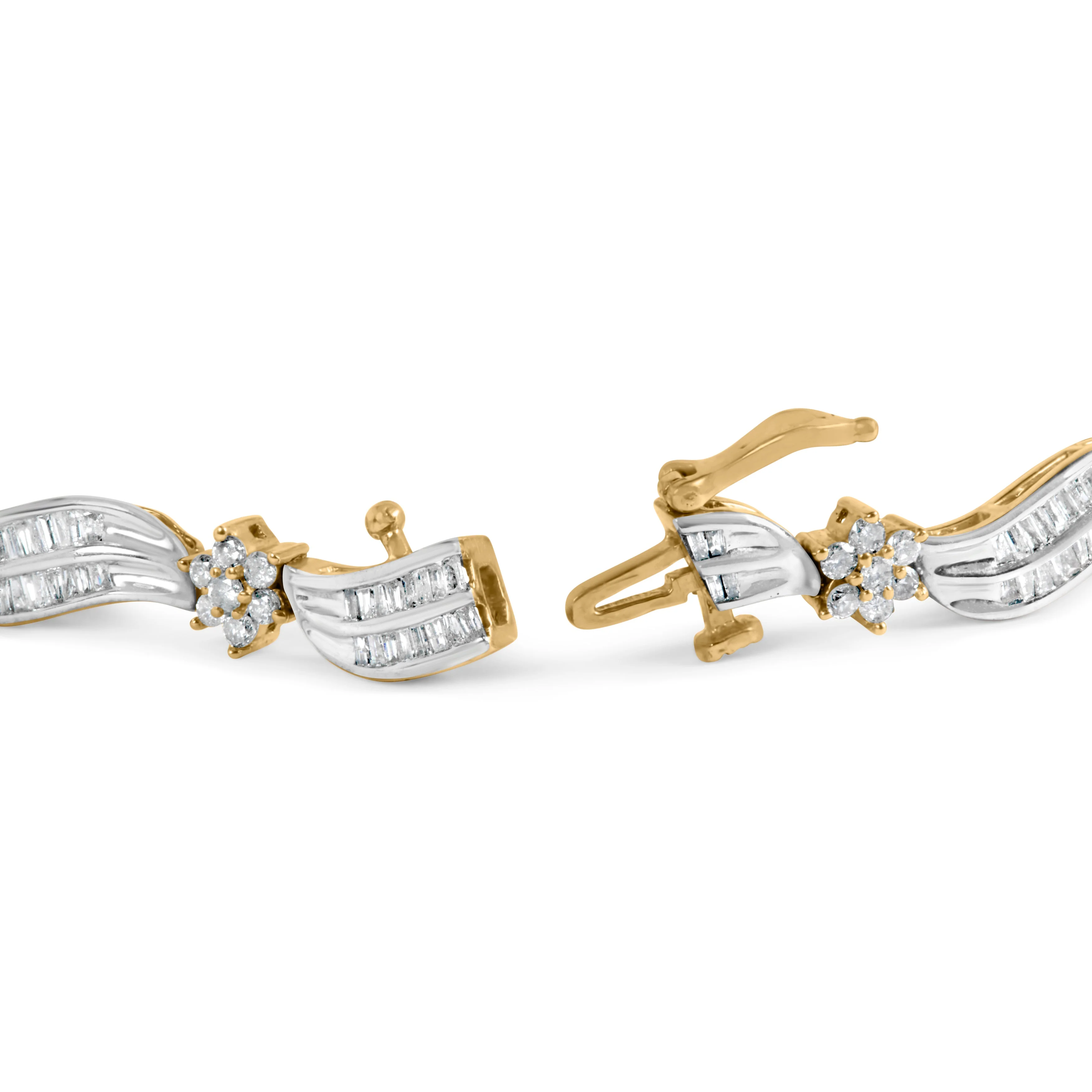 10K Yellow and White Gold 3.00 Cttw Diamond Cluster and Wave Link Bracelet (I-J Color, I1-I2 Clarity) - 7.25" - Image 2