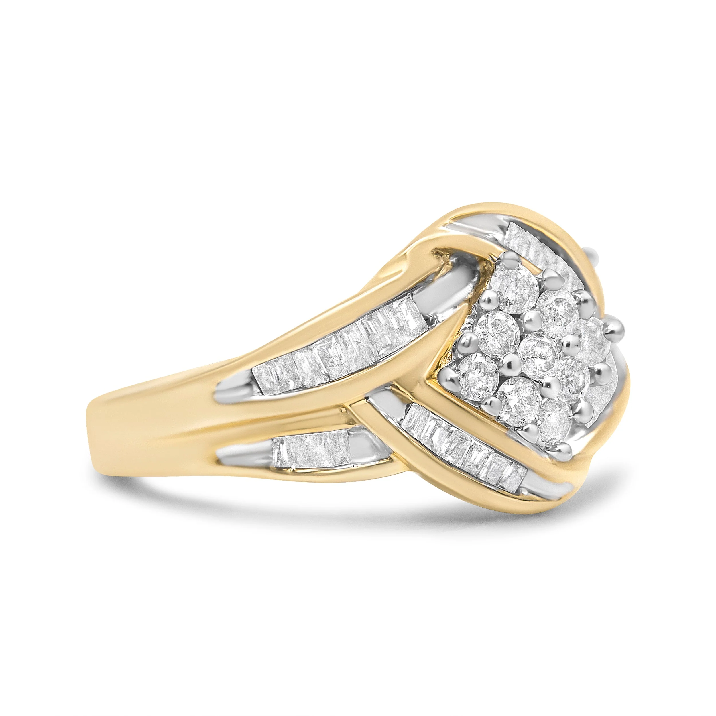 10K Yellow and White Gold 3/4 Cttw Diamond Cluster and Swirl Ring (H-I Color, I1-I2 Clarity) - Image 8