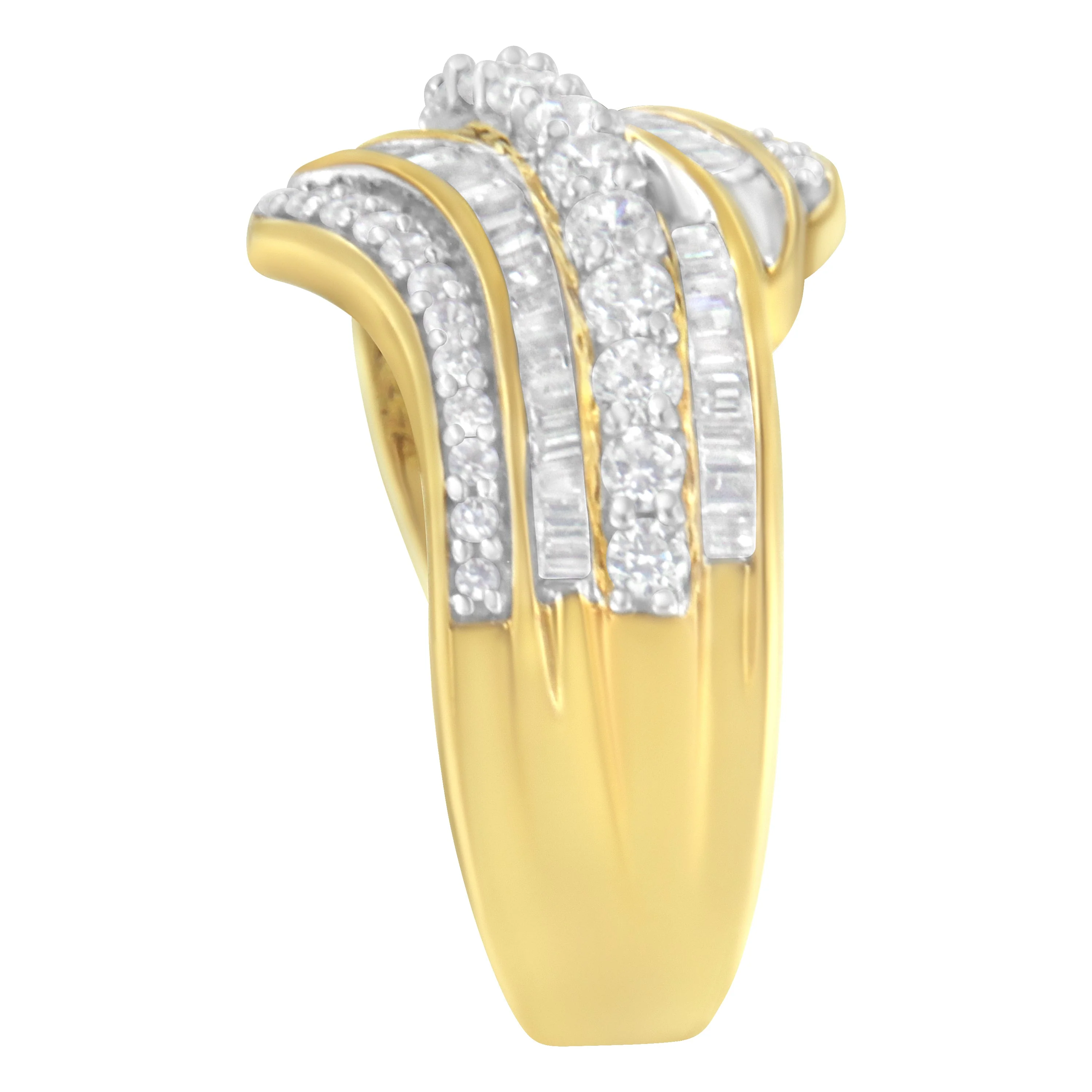 10K Yellow Gold 1.0 Cttw Baguette and Round Diamond Multi-Row Wave Bypass Ring (I-J Color, I1-I2 Clarity) - Ring Size 7 - Image 10