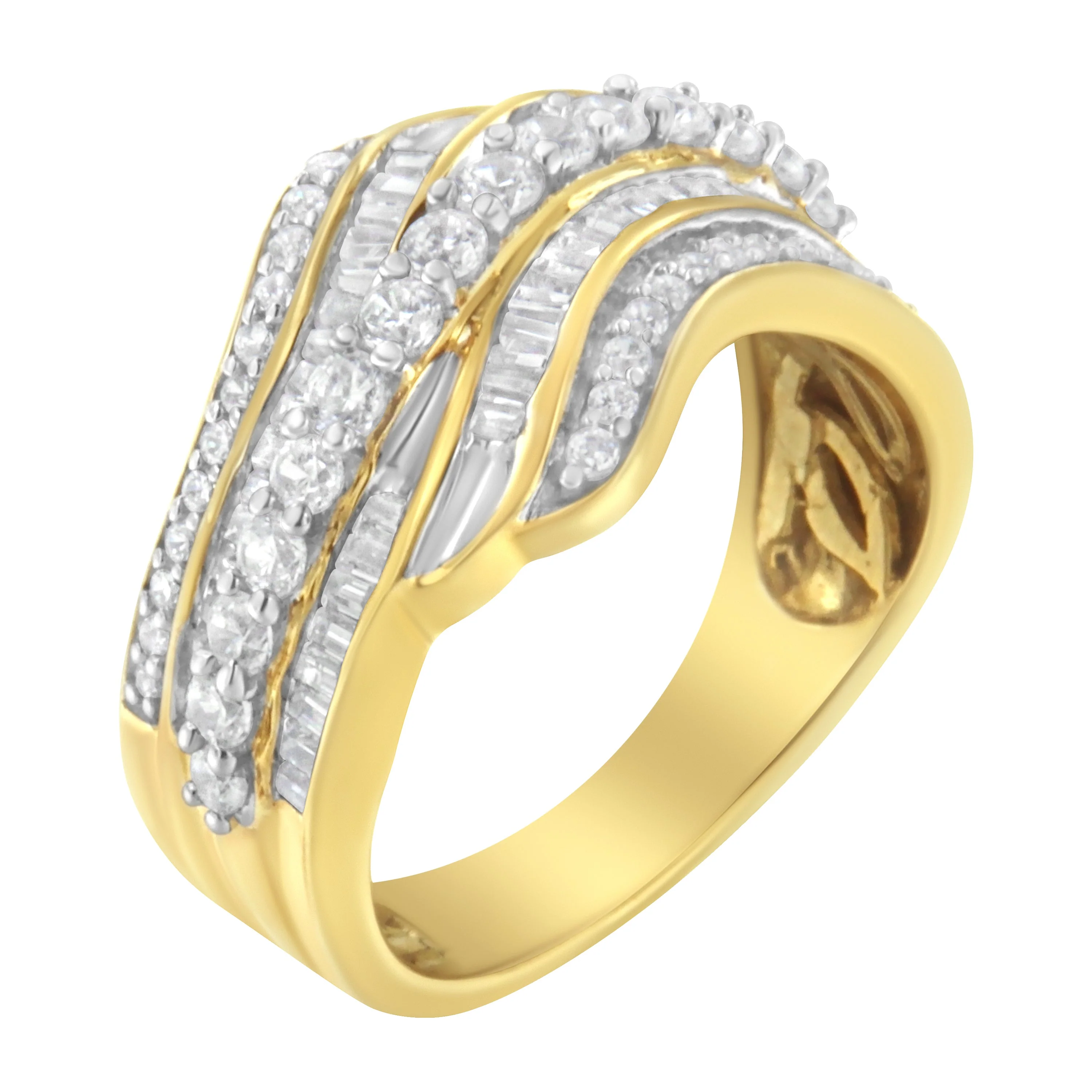 10K Yellow Gold 1.0 Cttw Baguette and Round Diamond Multi-Row Wave Bypass Ring (I-J Color, I1-I2 Clarity) - Ring Size 7 - Image 8