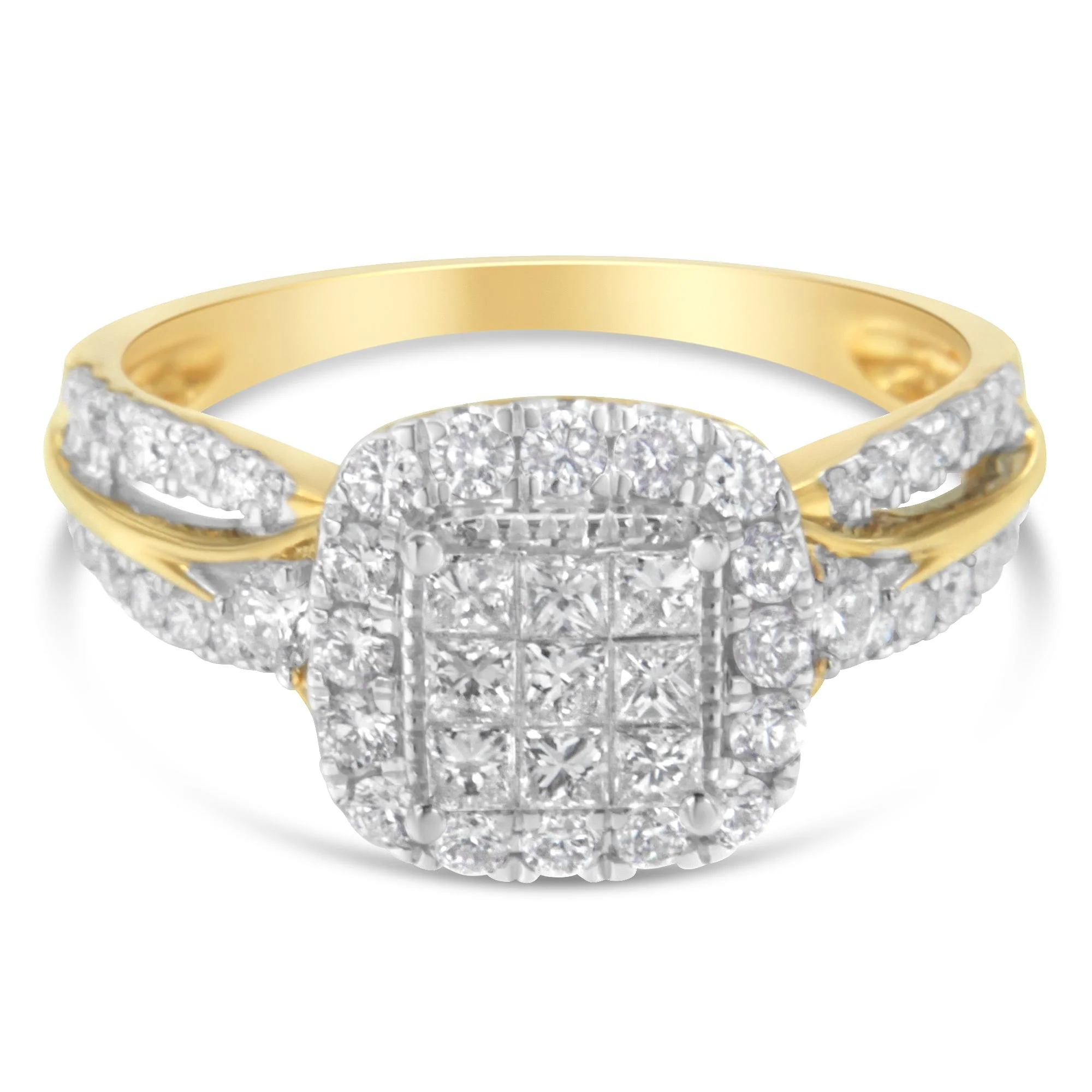 10K Yellow Gold 1.0 Cttw Diamond Composite Cushion-Shape Halo 3-Band-Look Engagement Ring (H-I Color, SI1-SI2 Clarity) - Size 6-1/4 - Image 2