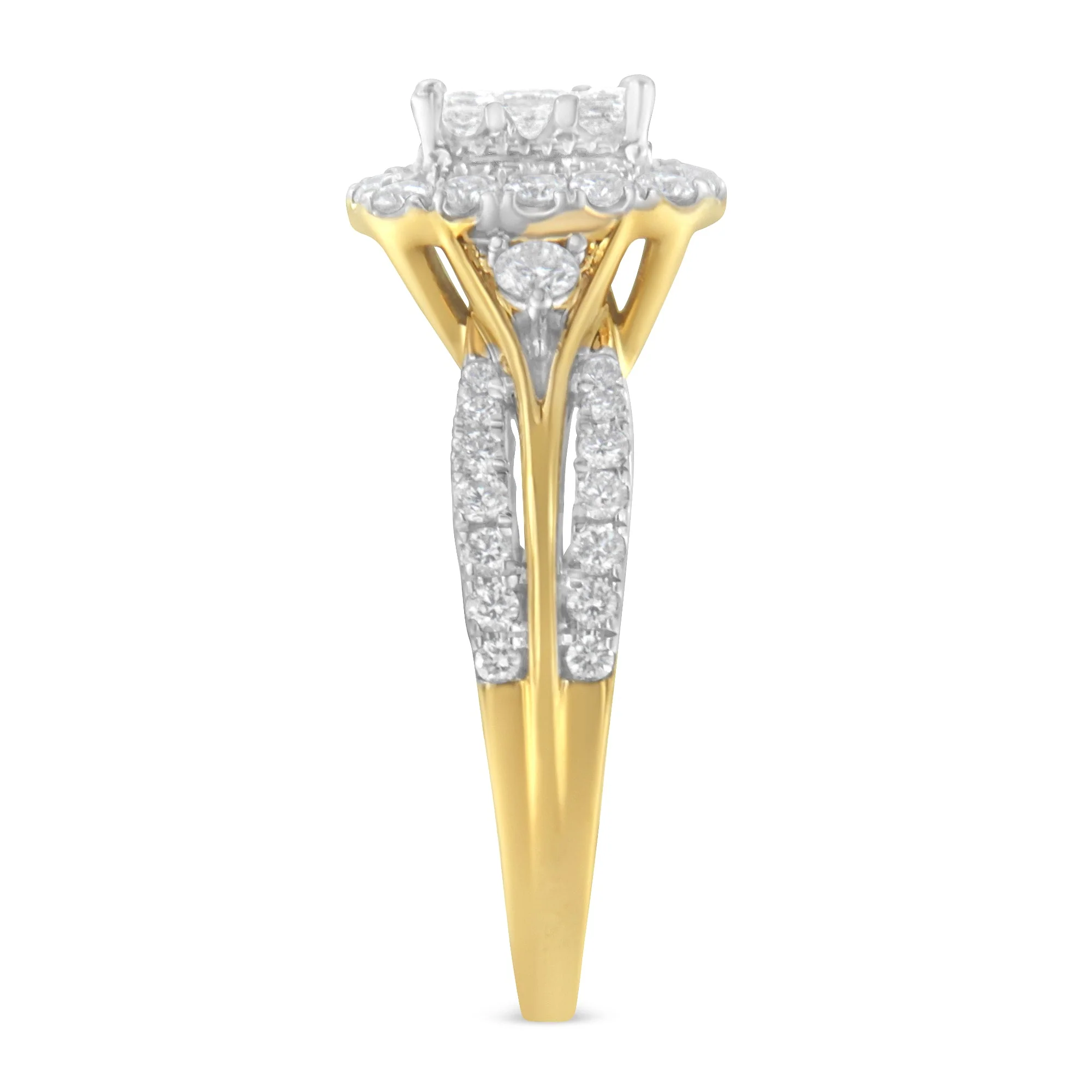 10K Yellow Gold 1.0 Cttw Diamond Composite Cushion-Shape Halo 3-Band-Look Engagement Ring (H-I Color, SI1-SI2 Clarity) - Size 6-1/4 - Image 5