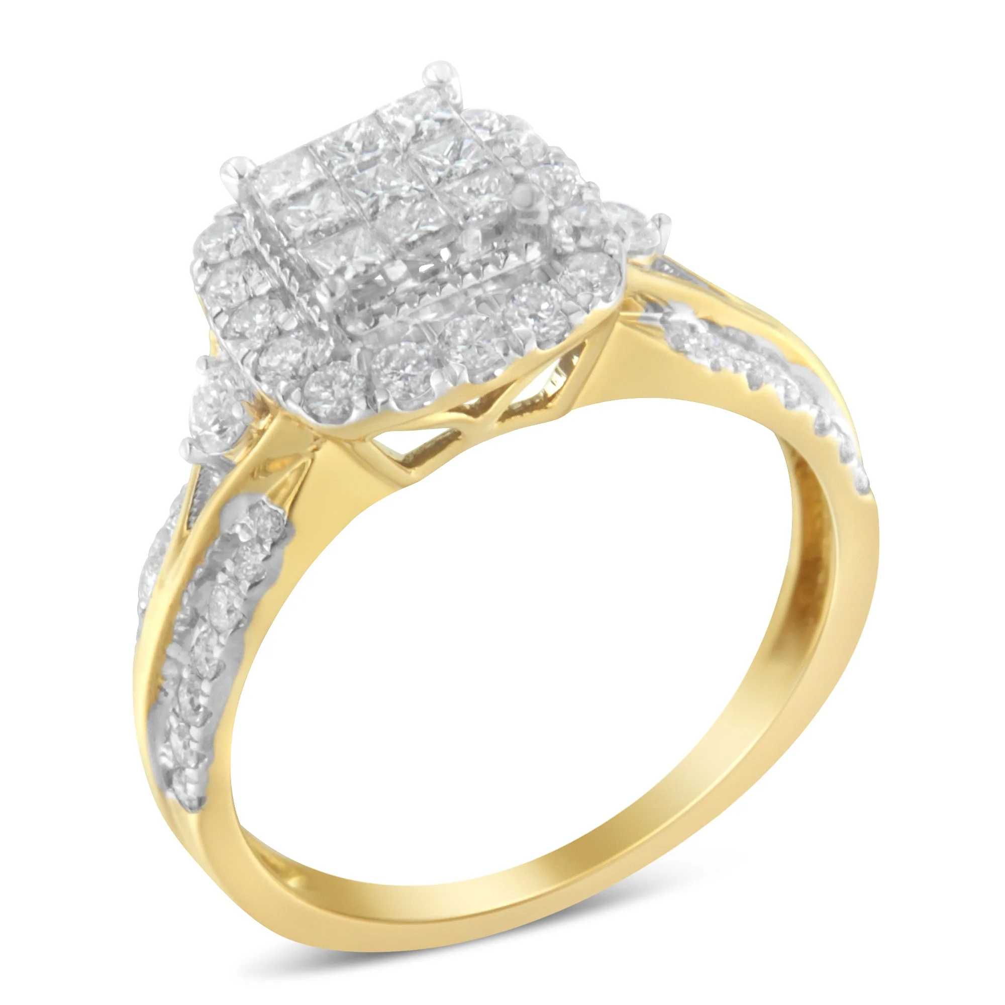 10K Yellow Gold 1.0 Cttw Diamond Composite Cushion-Shape Halo 3-Band-Look Engagement Ring (H-I Color, SI1-SI2 Clarity) - Size 6-1/4 - Image 6