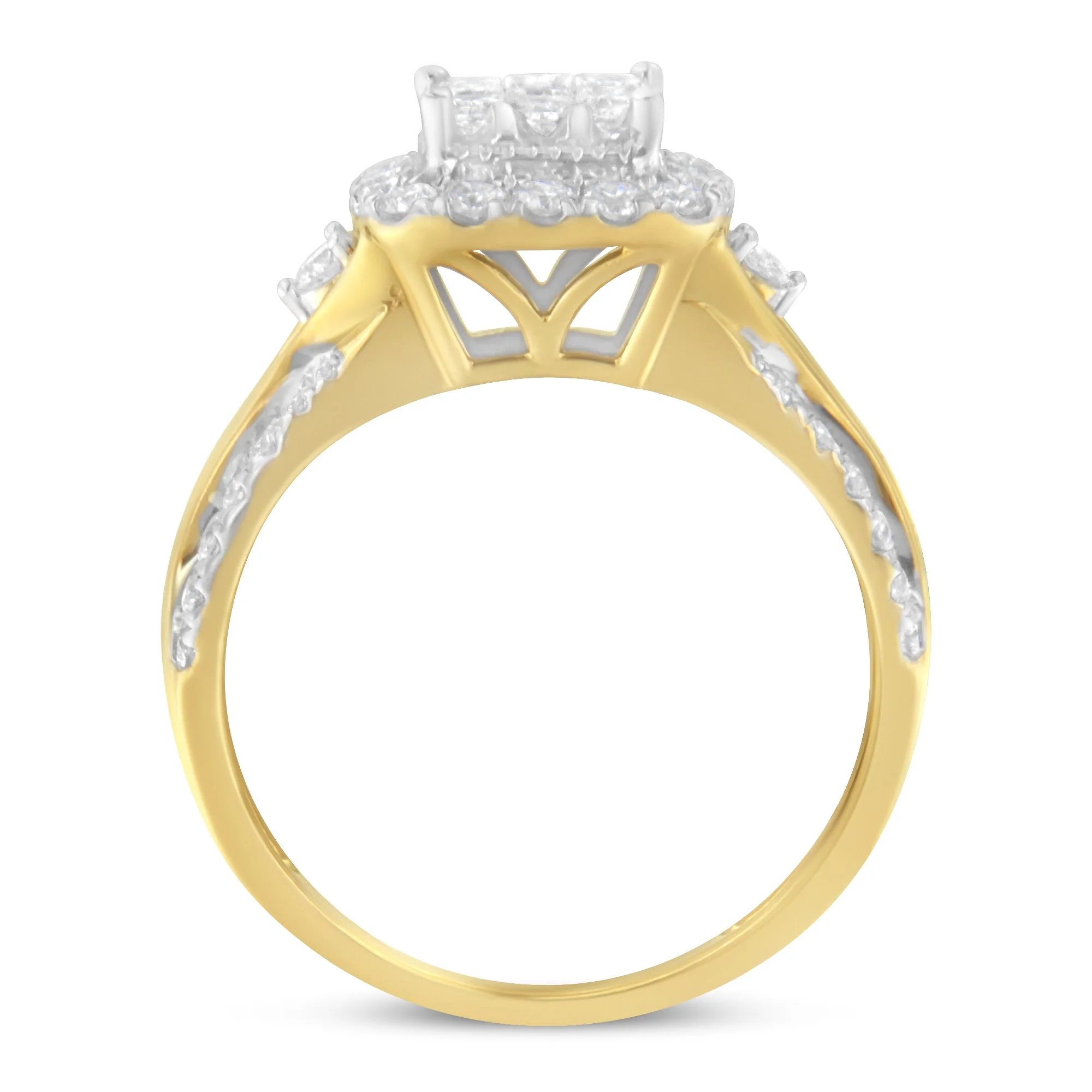 10K Yellow Gold 1.0 Cttw Diamond Composite Cushion-Shape Halo 3-Band-Look Engagement Ring (H-I Color, SI1-SI2 Clarity) - Size 6-1/4 - Image 9
