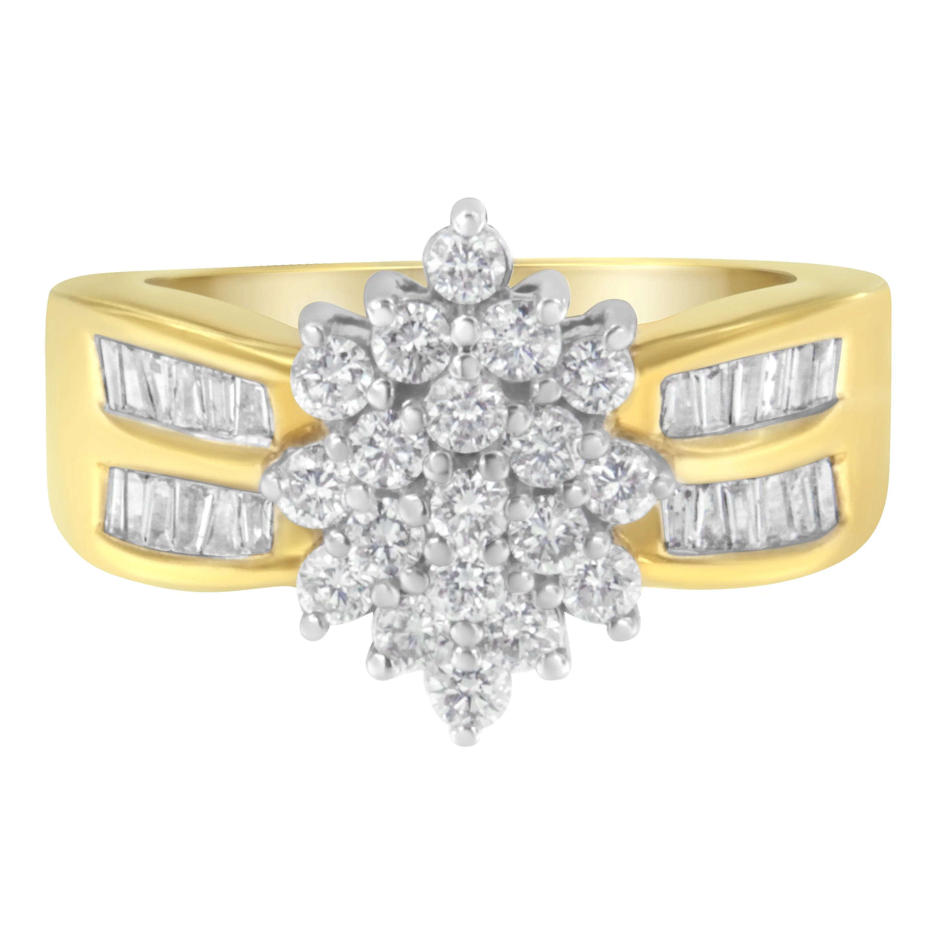 10K Yellow Gold 1.0 Cttw Marquise Composite Diamond Cluster Cocktail Ring (H-I Color, SI2-I1 Clarity) - Size 7 - Image 6