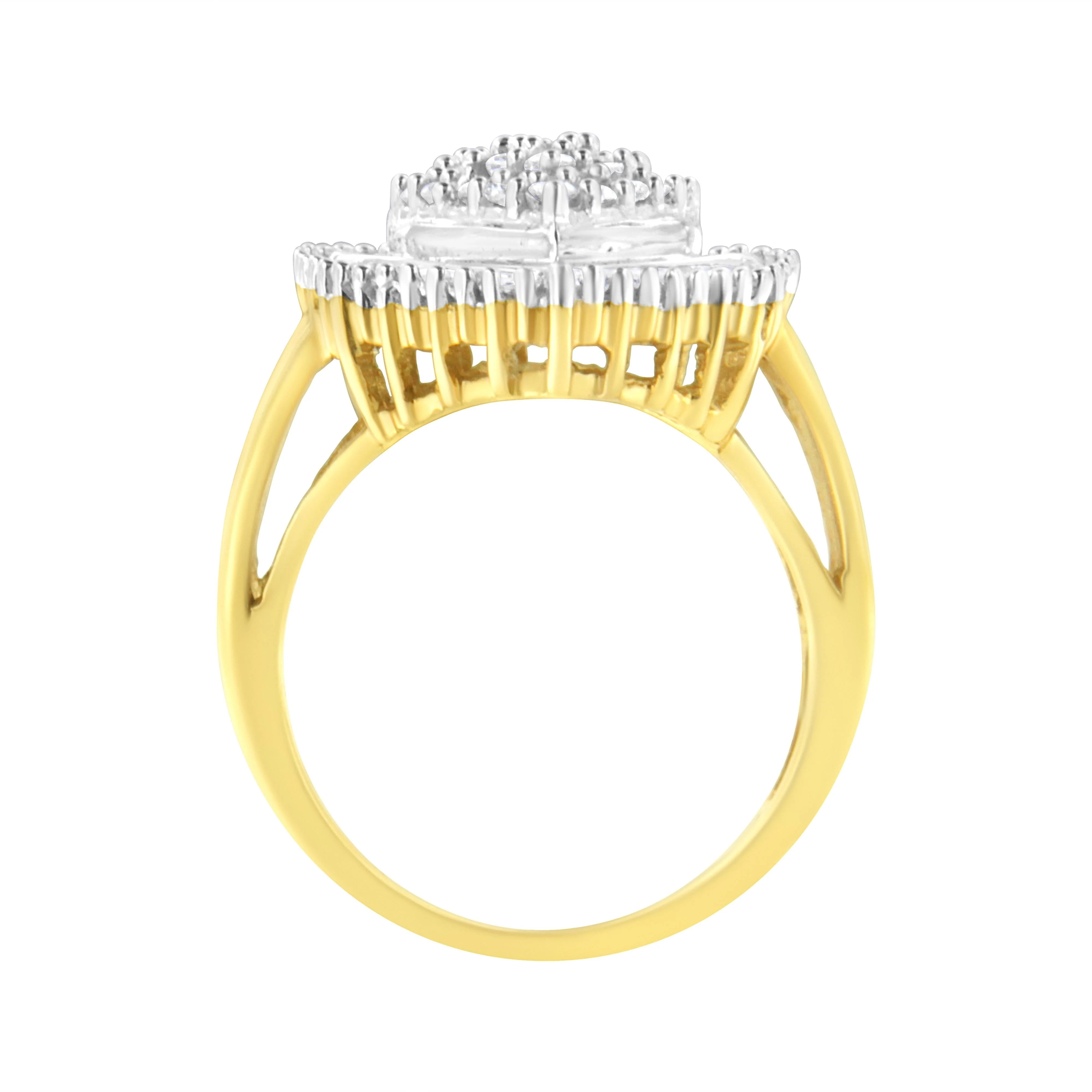 10K Yellow Gold 1.0 Cttw Round and Baguette Cut Diamond Oval Shaped Cluster Ring (I-J Color, I1-I2 Clarity) - Size 7 - Image 2
