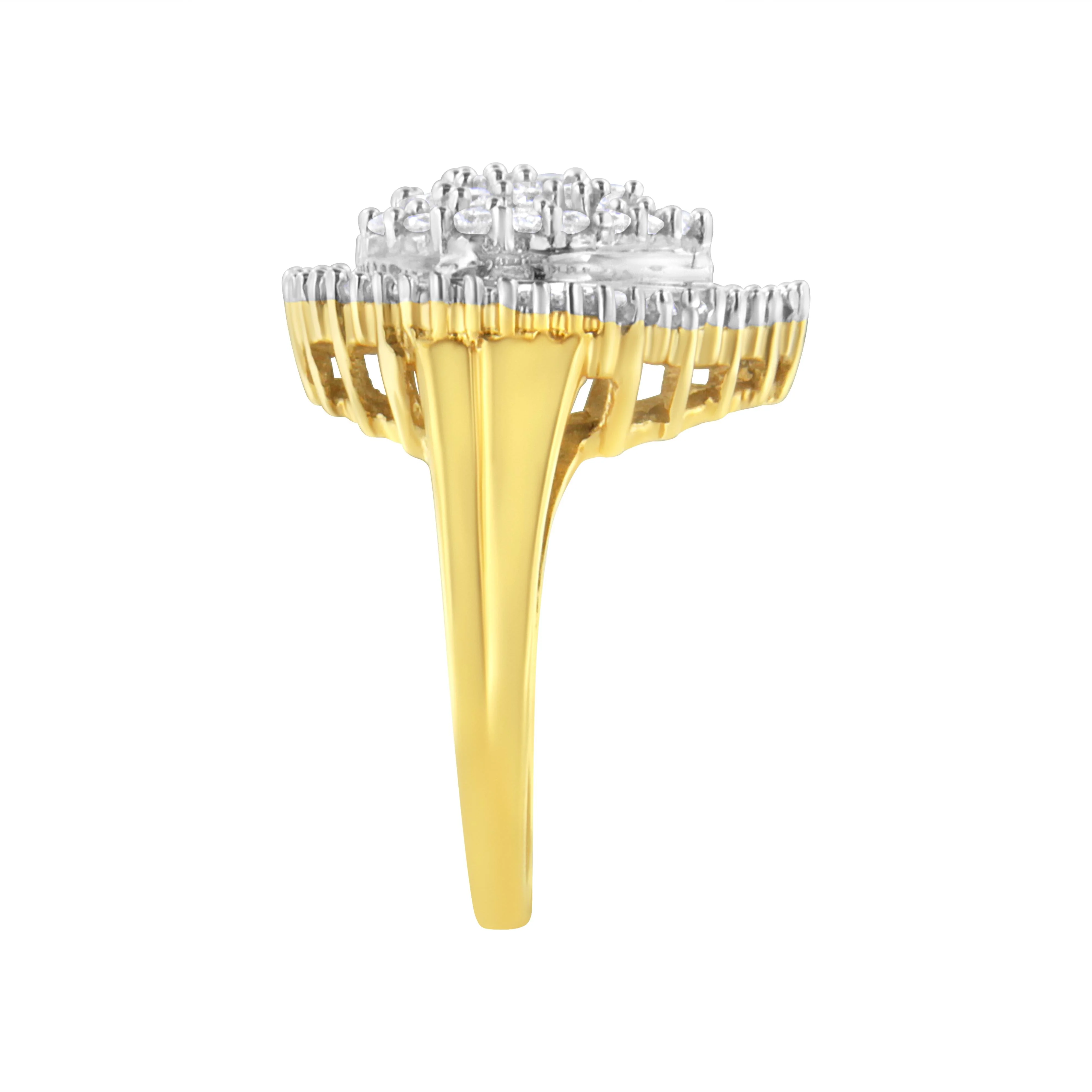 10K Yellow Gold 1.0 Cttw Round and Baguette Cut Diamond Oval Shaped Cluster Ring (I-J Color, I1-I2 Clarity) - Size 7 - Image 5