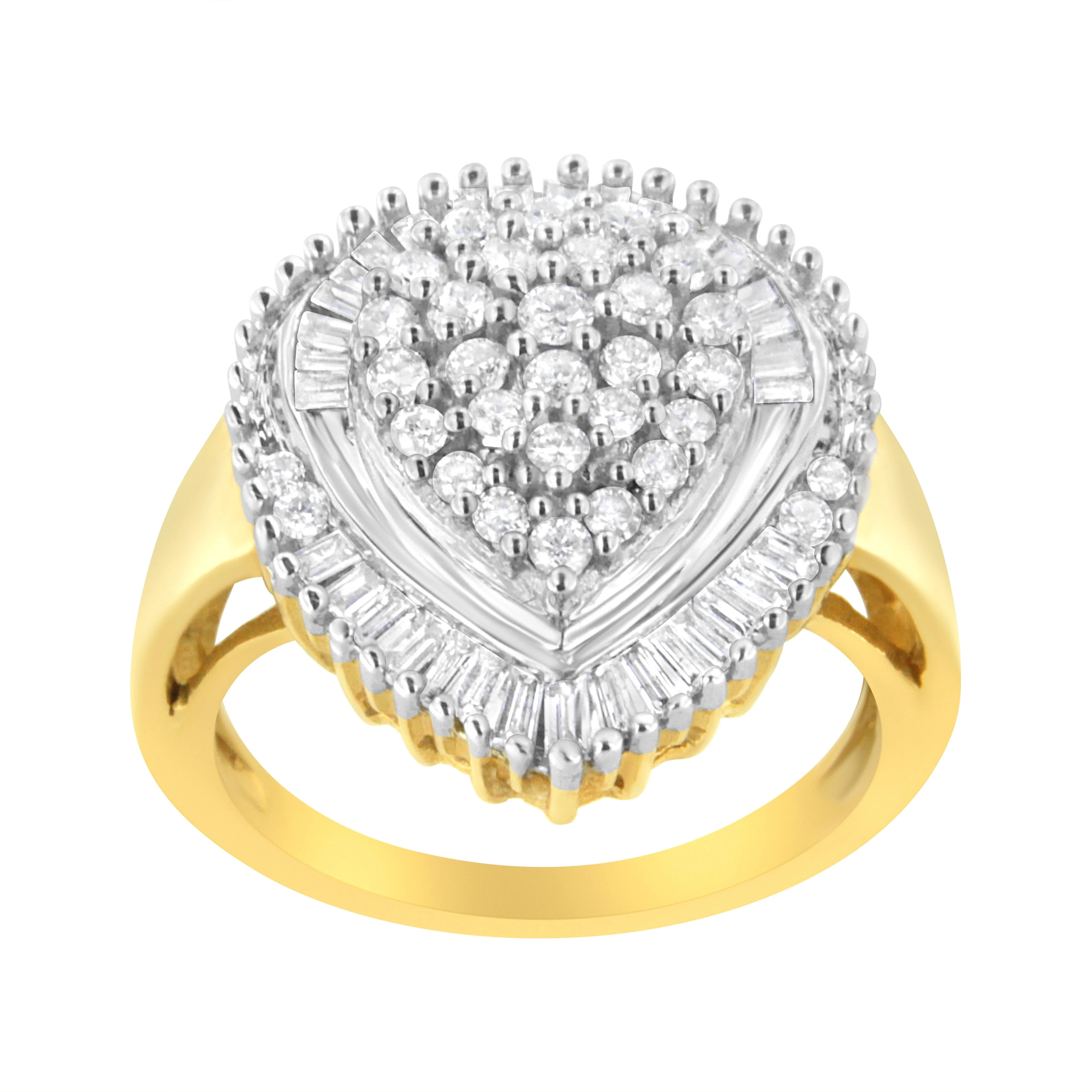 10K Yellow Gold 1.0 Cttw Round and Baguette Cut Diamond Oval Shaped Cluster Ring (I-J Color, I1-I2 Clarity) - Size 7 - Image 8