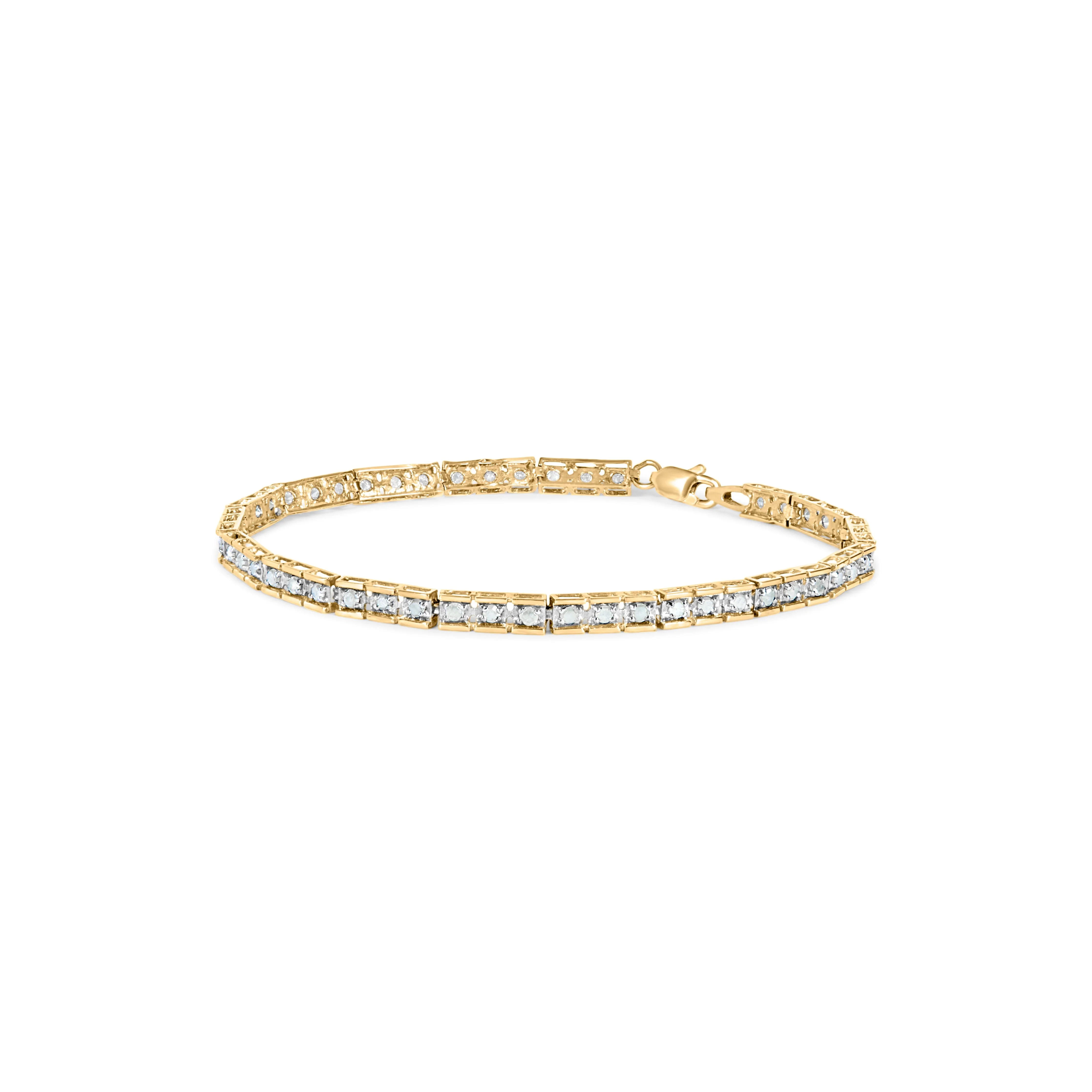10K Yellow Gold 1.0 Cttw Round Diamond Pave Link Bracelet