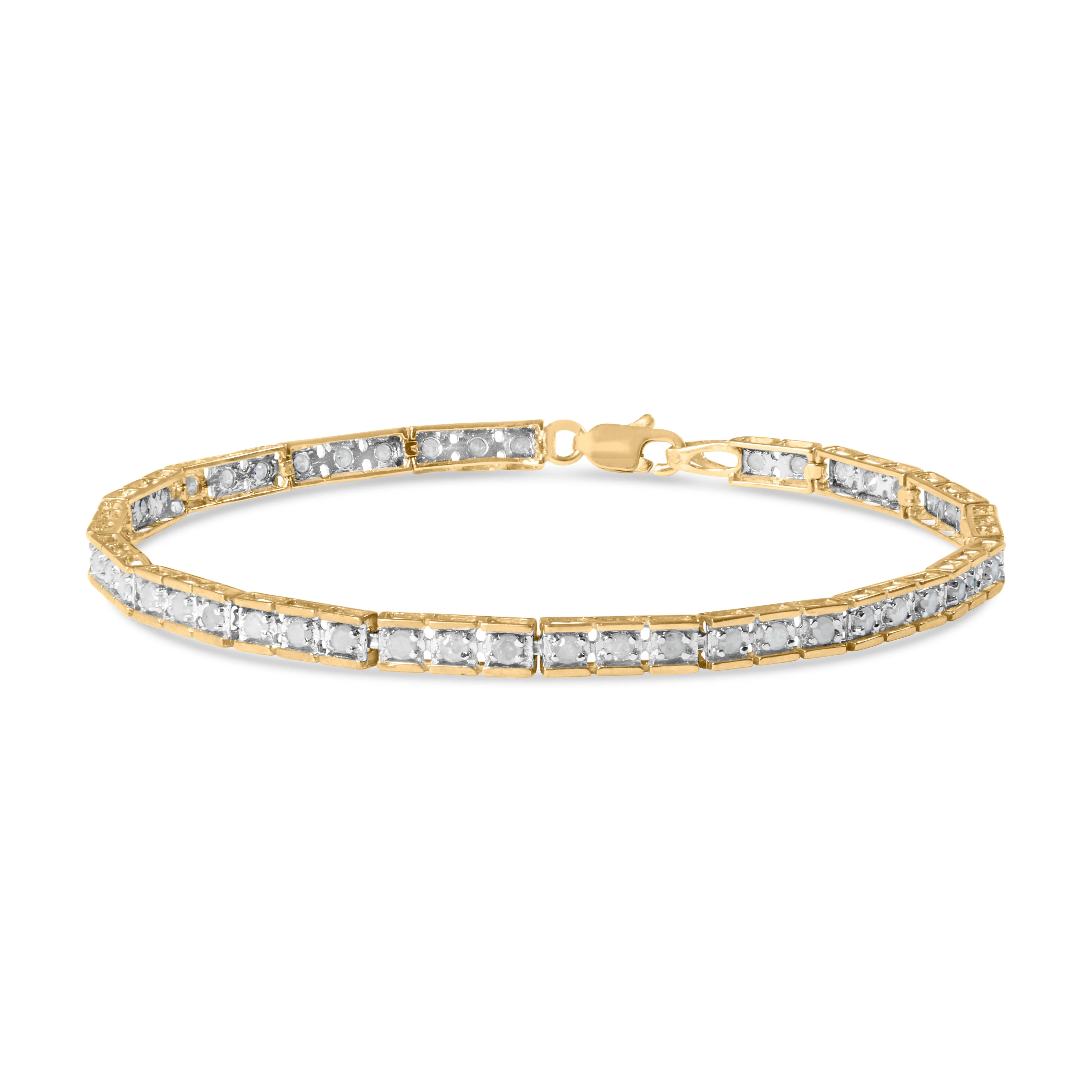 10K Yellow Gold 1.0 Cttw Round Diamond Pave Link Bracelet - Image 2