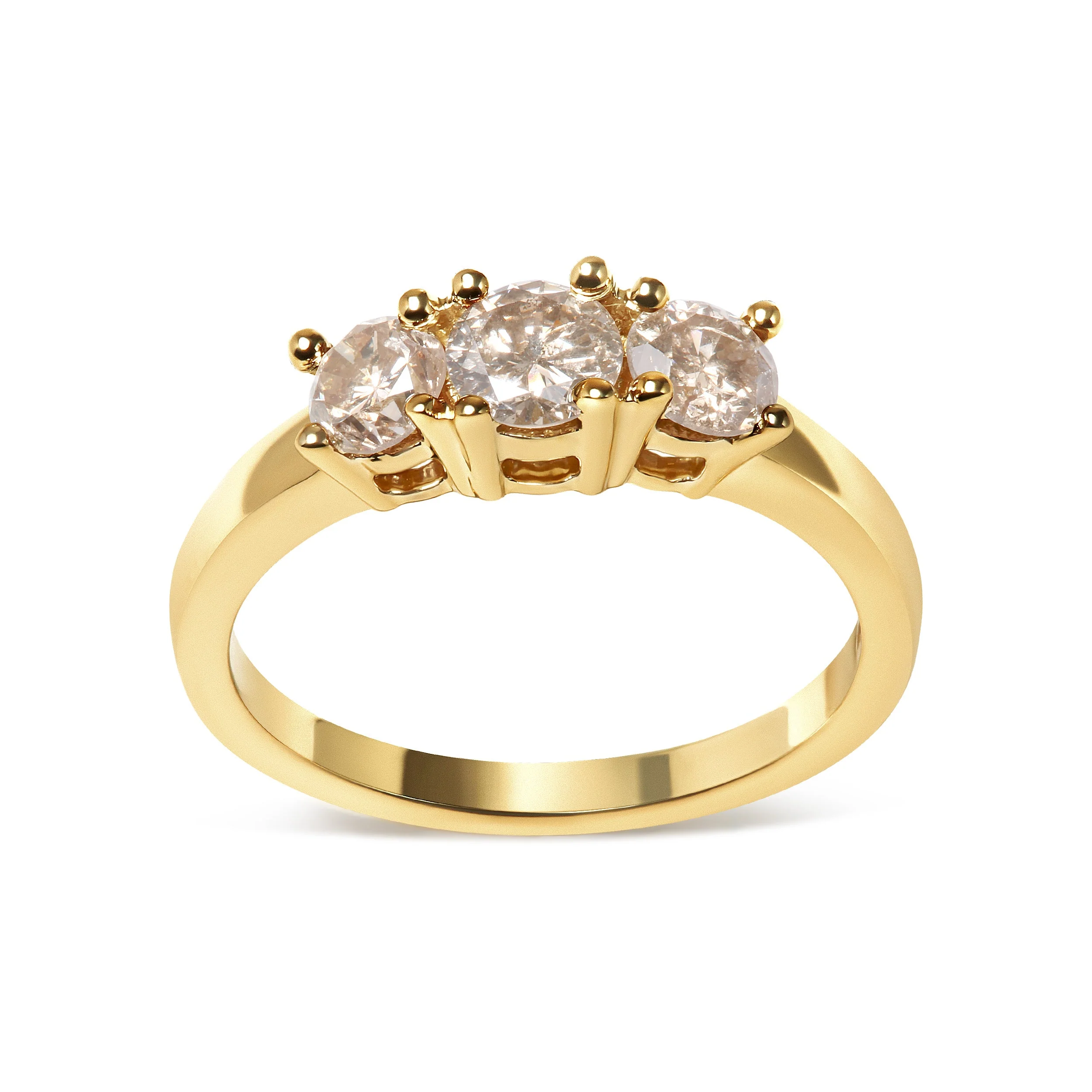 10K Yellow Gold 1.00 Cttw Champagne Diamond 3-Stone Band Ring (J-K Color, I1-I2 Clarity)  - Size 7 - Image 2
