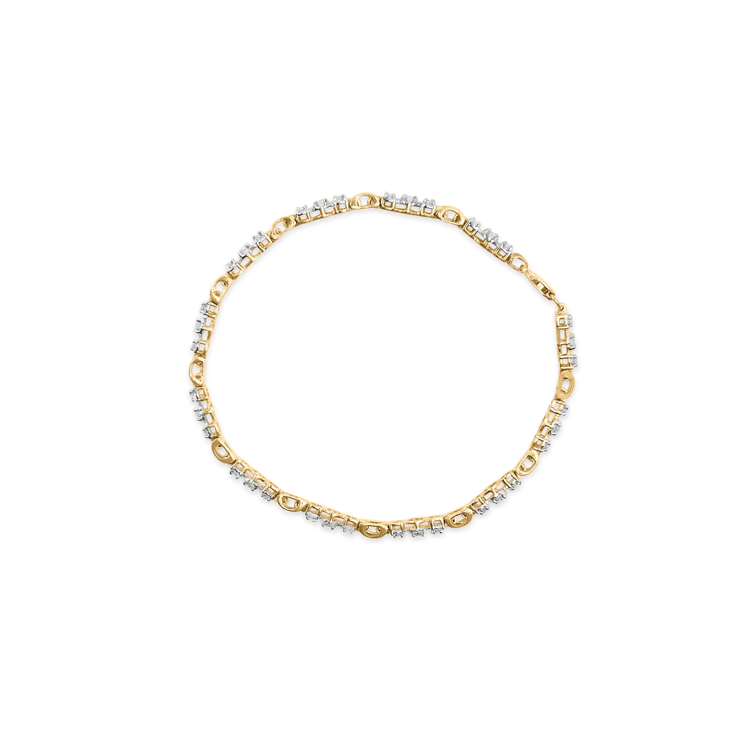 10k Yellow Gold 1.00 Cttw Diamond 3 Stone Link Bracelet (I-J Color, I1-I2 Clarity) -7.25" Inches - Image 2