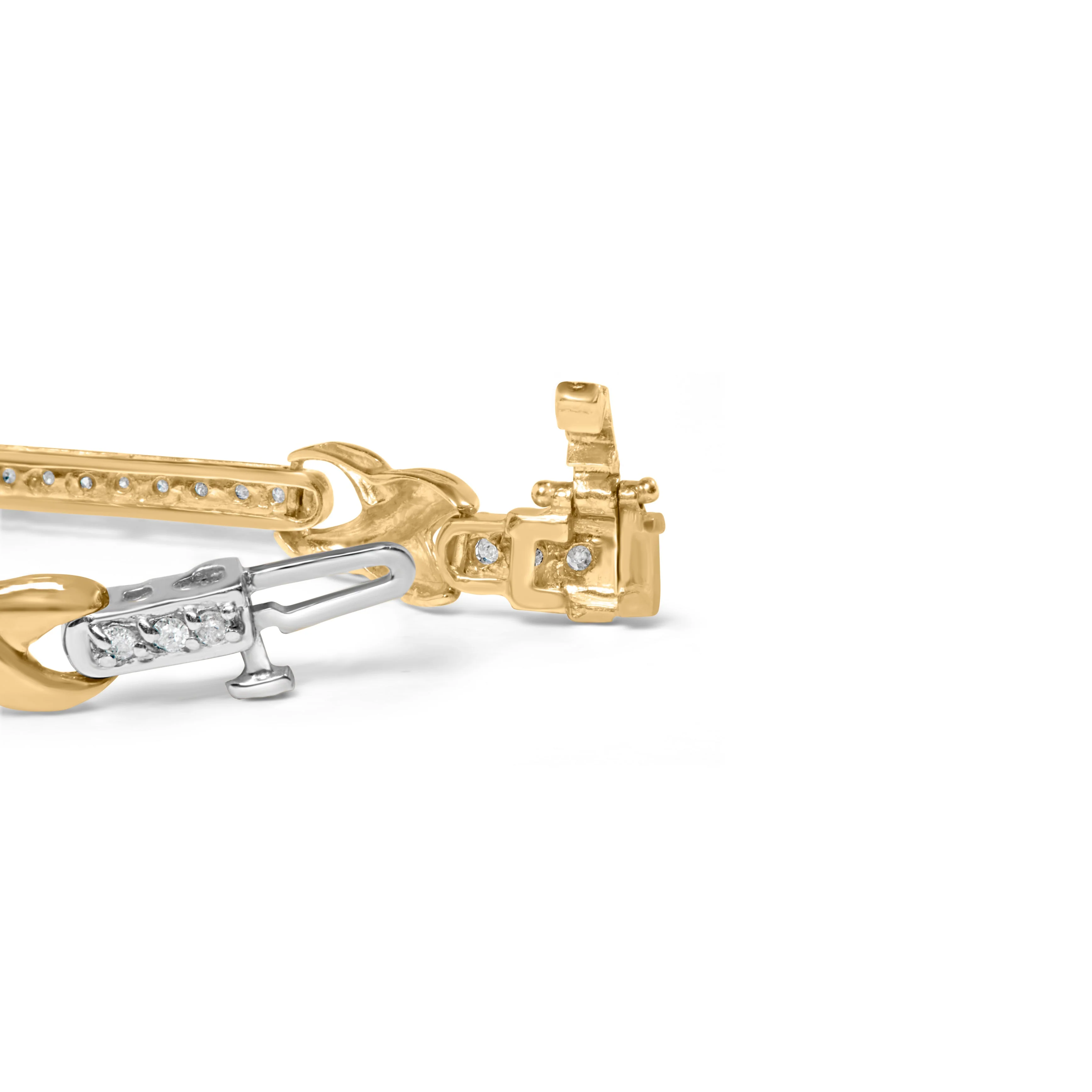10K Yellow Gold 1.00 Cttw Pave Set Diamond Bar and  X-Link 7" Bracelet (I-J Color, I3 Quality) - Image 2