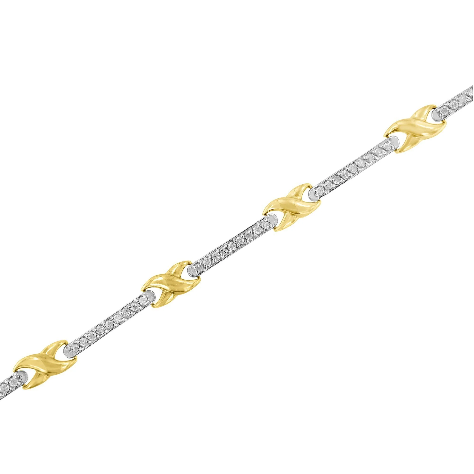 10K Yellow Gold 1.00 Cttw Pave Set Diamond Bar and  X-Link 7" Bracelet (I-J Color, I3 Quality) - Image 3
