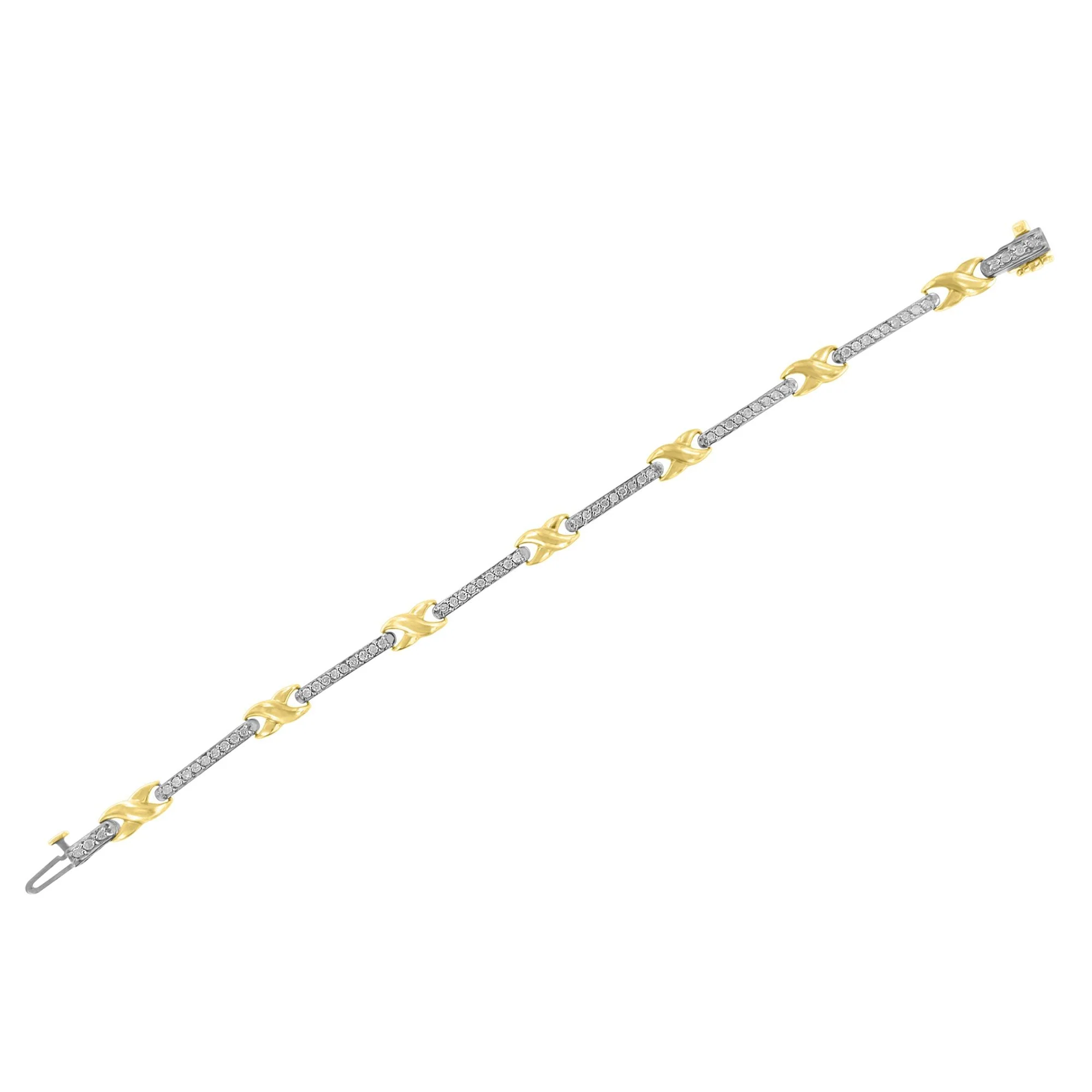 10K Yellow Gold 1.00 Cttw Pave Set Diamond Bar and  X-Link 7" Bracelet (I-J Color, I3 Quality) - Image 8