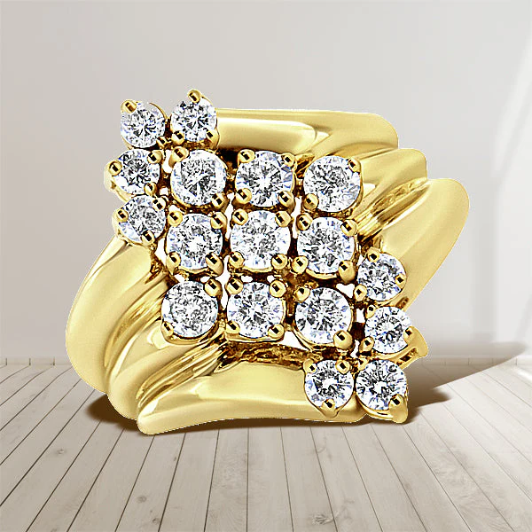 10K Yellow Gold 1 1/2 Cttw Diamond Cluster Tapered Shank Cocktail Ring Cocktail Ring (I-J Color, I1-I2 Clarity) - Ring Size 7 - Image 4