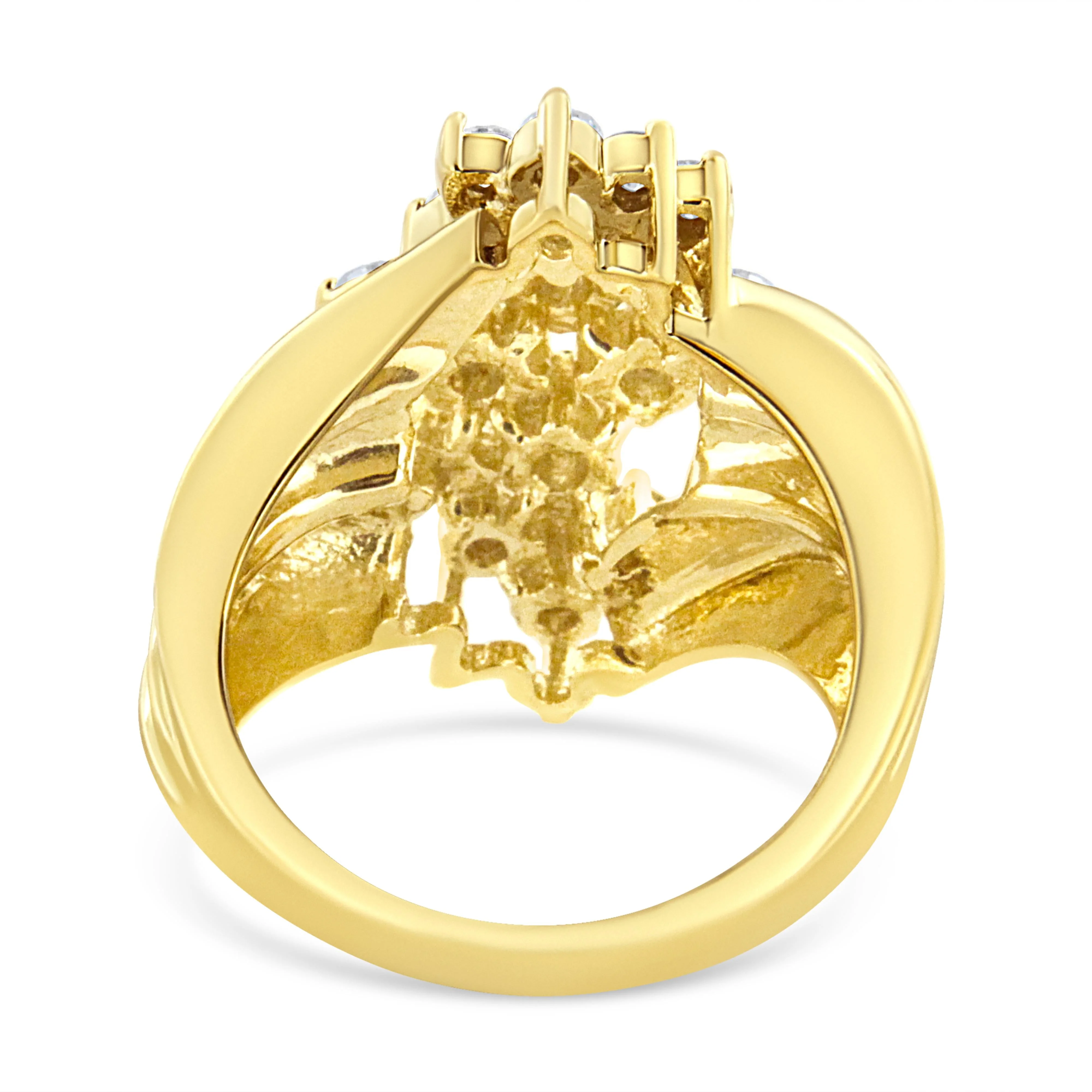 10K Yellow Gold 1 1/2 Cttw Diamond Cluster Tapered Shank Cocktail Ring Cocktail Ring (I-J Color, I1-I2 Clarity) - Ring Size 7 - Image 7