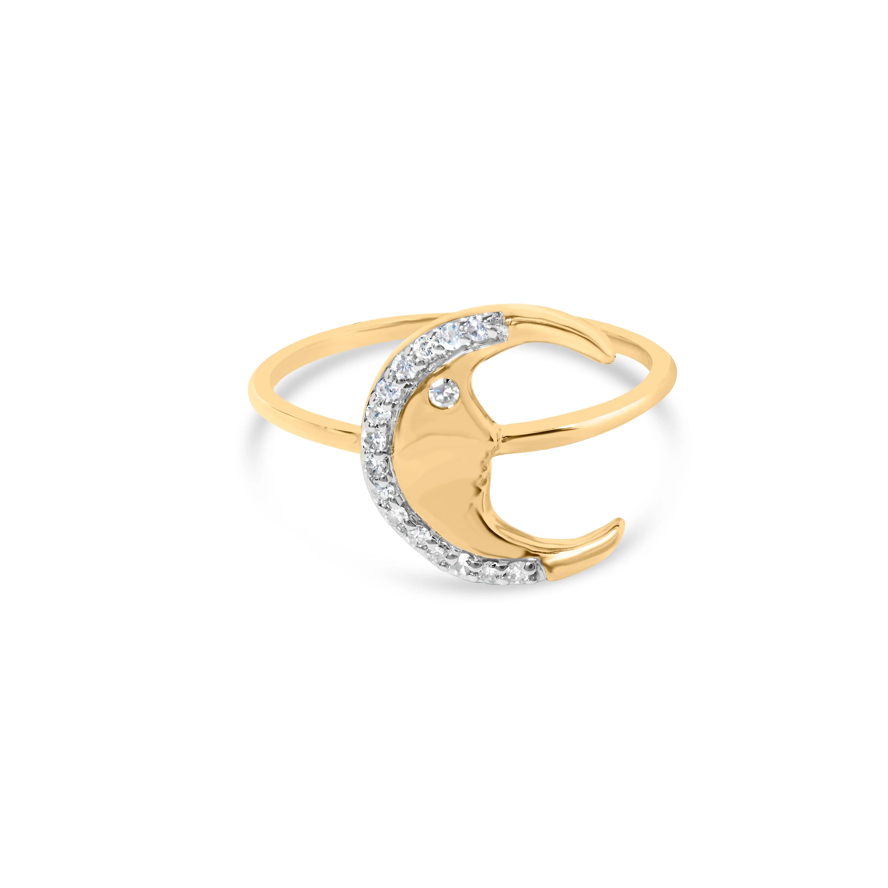 10K Yellow Gold 1/10 Cttw Diamond Crescent Moon Ring (I-J Color, I1-I2 Clarity) - Ring Size 6 - Image 6