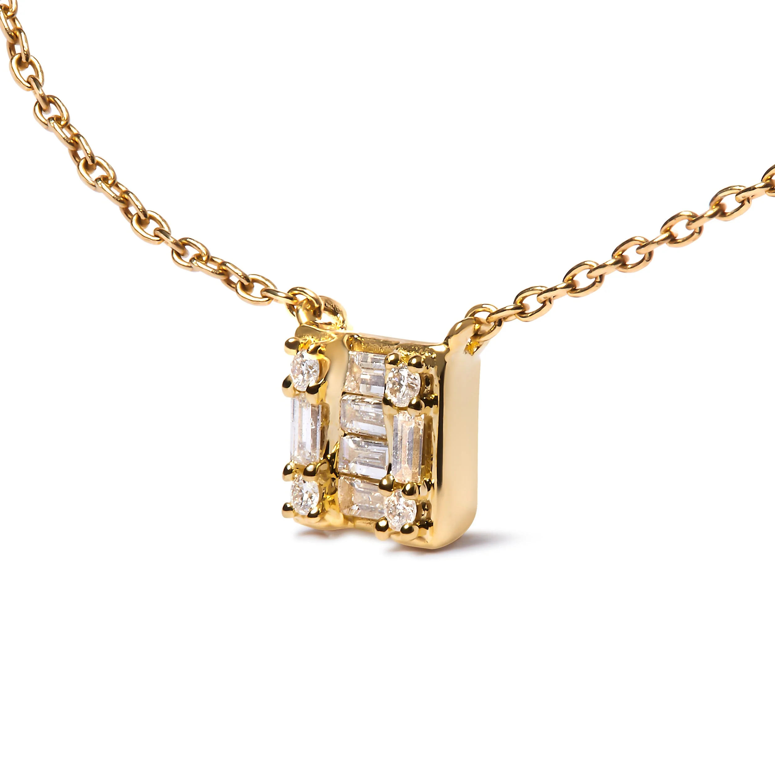 10K Yellow Gold 1/10 Cttw Round and Baguette Diamond Mosaic Composite Square 18" Inch Pendant Necklace (H-I Color, I1-I2 Clarity) - Image 3