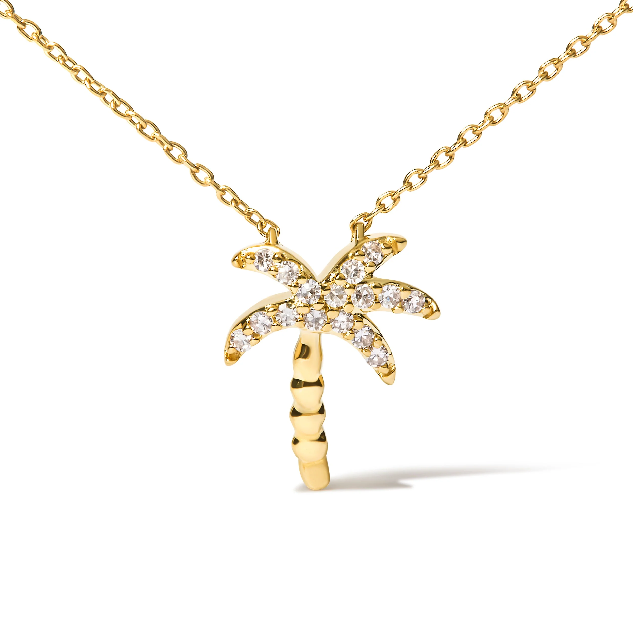 10K Yellow Gold 1/10 Cttw Round Diamond Palm Tree 18" Inch Pendant Necklace (H-I Color, I1-I2 Clarity) - Image 2