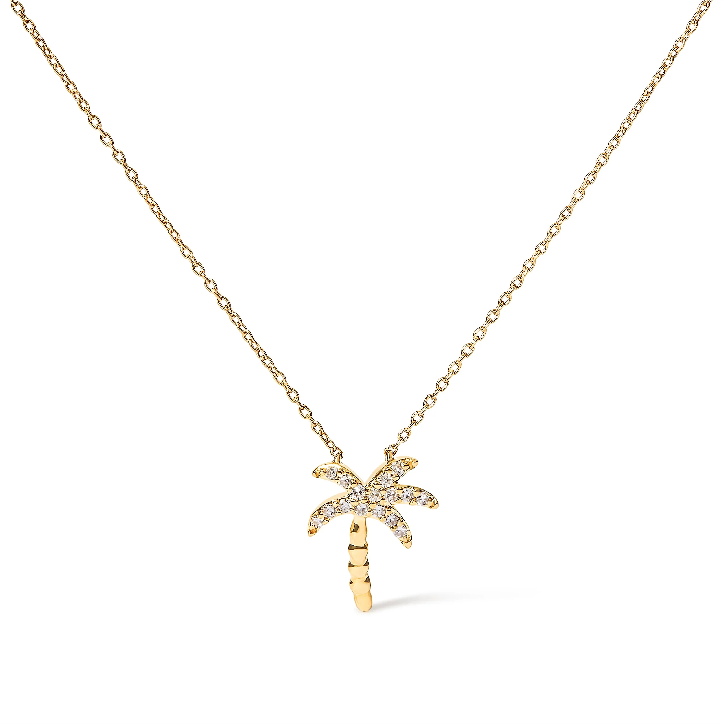 10K Yellow Gold 1/10 Cttw Round Diamond Palm Tree 18" Inch Pendant Necklace (H-I Color, I1-I2 Clarity) - Image 4