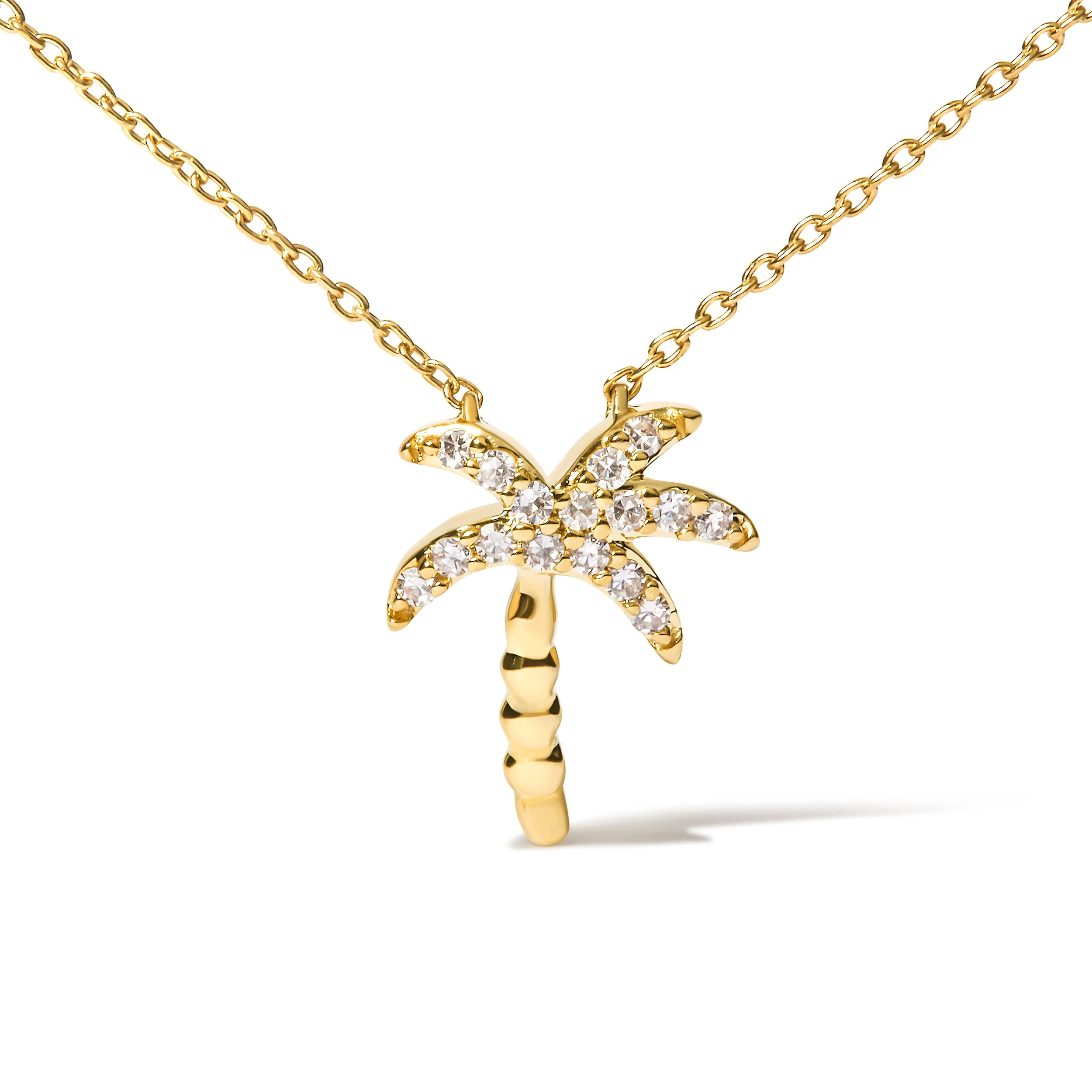 10K Yellow Gold 1/10 Cttw Round Diamond Palm Tree 18" Inch Pendant Necklace (H-I Color, I1-I2 Clarity) - Image 5