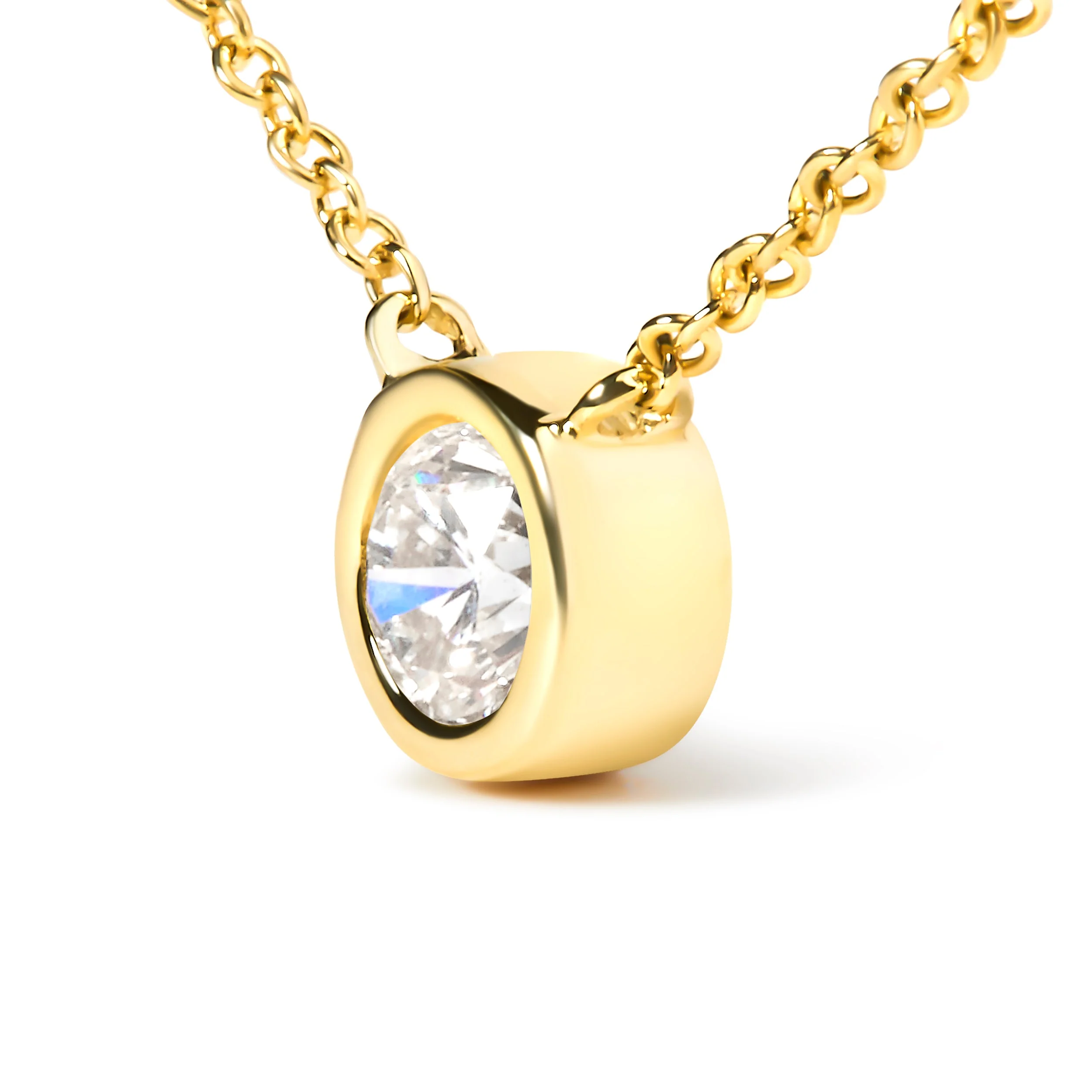 10K Yellow Gold 1/2 Carat Round Brilliant-Cut Diamond Modern Bezel-Set Solitaire 16"-18" Pendant Necklace (H-I Color, SI2-I1 Clarity) - Image 10
