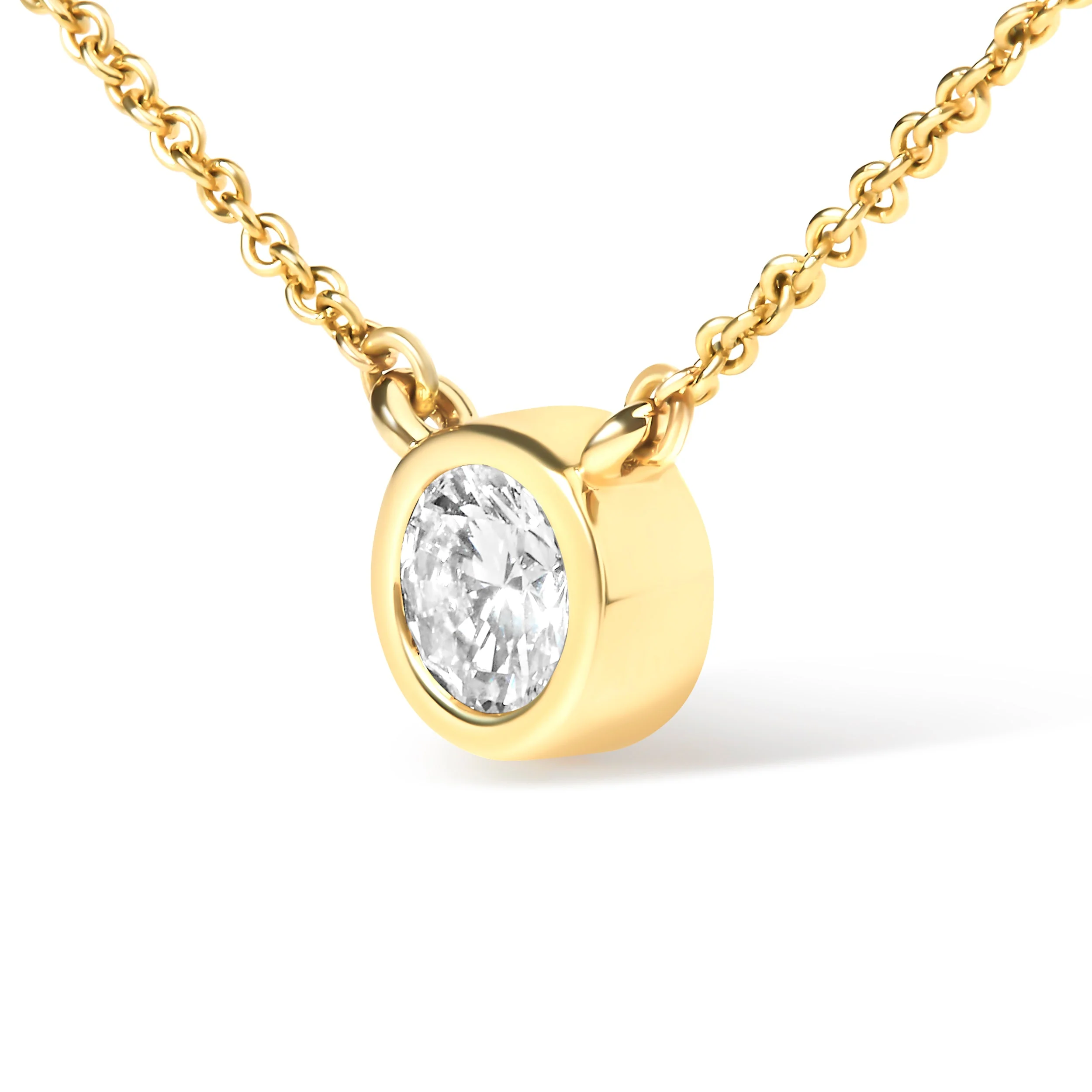 10K Yellow Gold 1/2 Carat Round Brilliant-Cut Diamond Modern Bezel-Set Solitaire 16"-18" Pendant Necklace (H-I Color, SI2-I1 Clarity) - Image 8