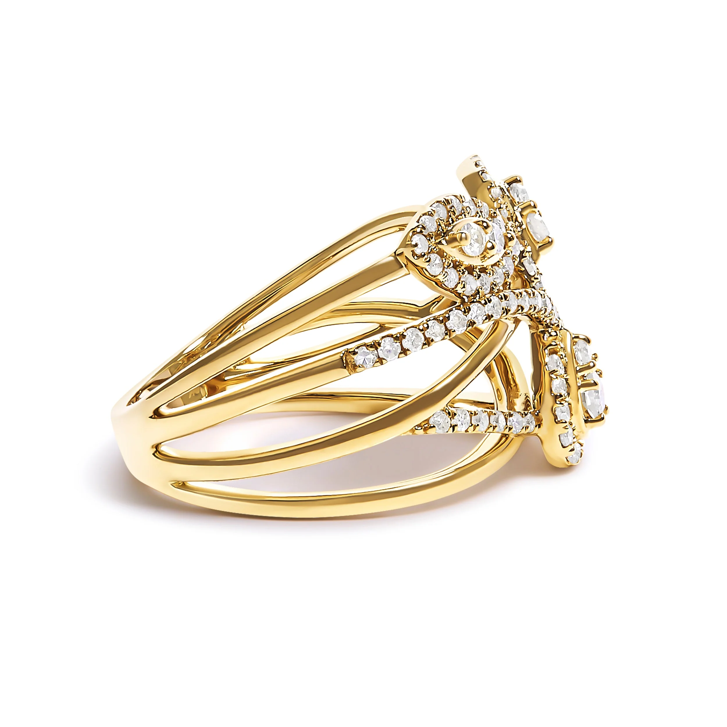 10K Yellow Gold 1/2 Cttw Diamond Crossover 3 Leaf Floral Cocktail Ring Band (H-I Color, SI1-SI2 Clarity)  - Size 7 - Image 2