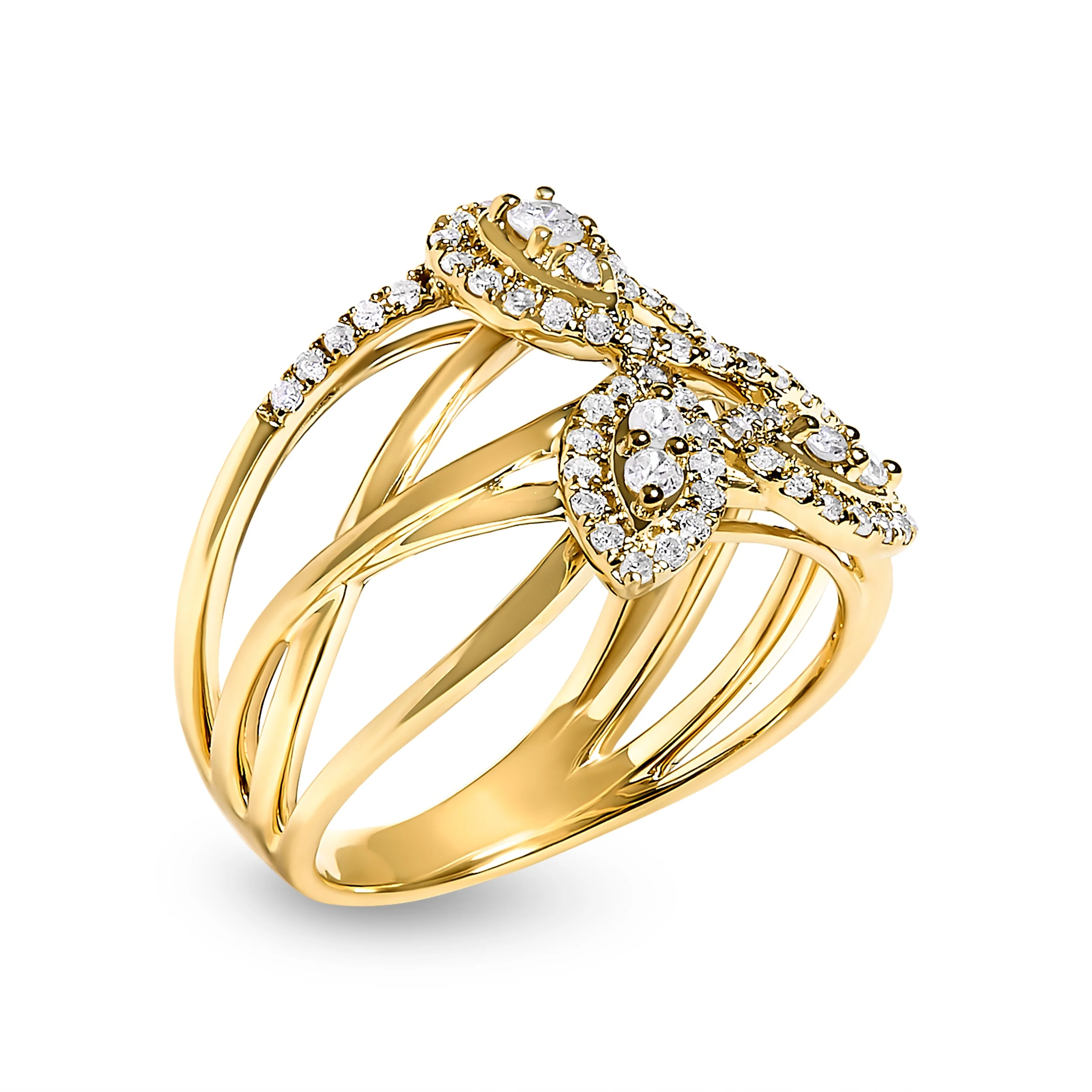 10K Yellow Gold 1/2 Cttw Diamond Crossover 3 Leaf Floral Cocktail Ring Band (H-I Color, SI1-SI2 Clarity)  - Size 7 - Image 3