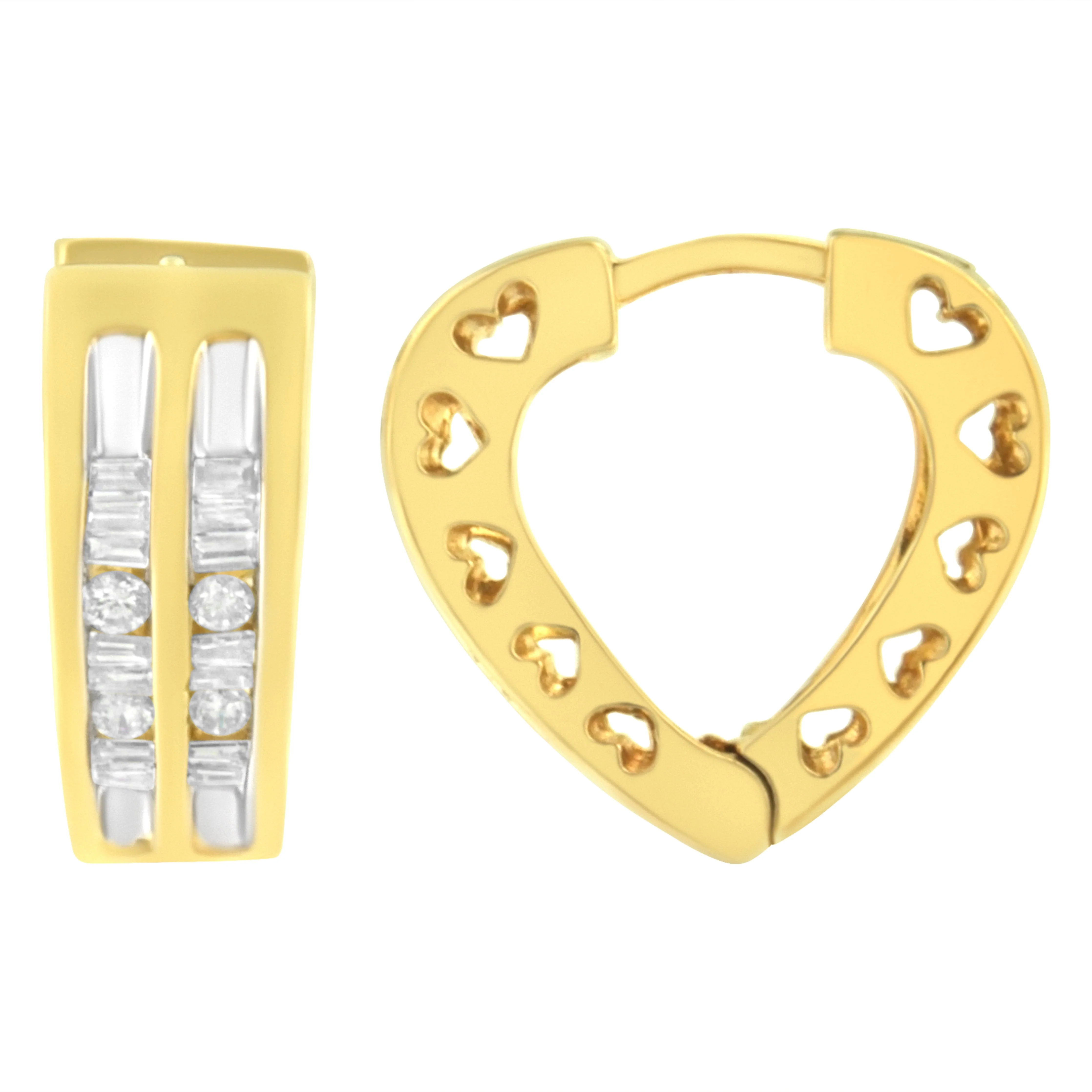 10K Yellow Gold 1/2 cttw Diamond Huggy Heart Hoop Earrings (I-J Clarity, I2-I3 Color) - Image 6