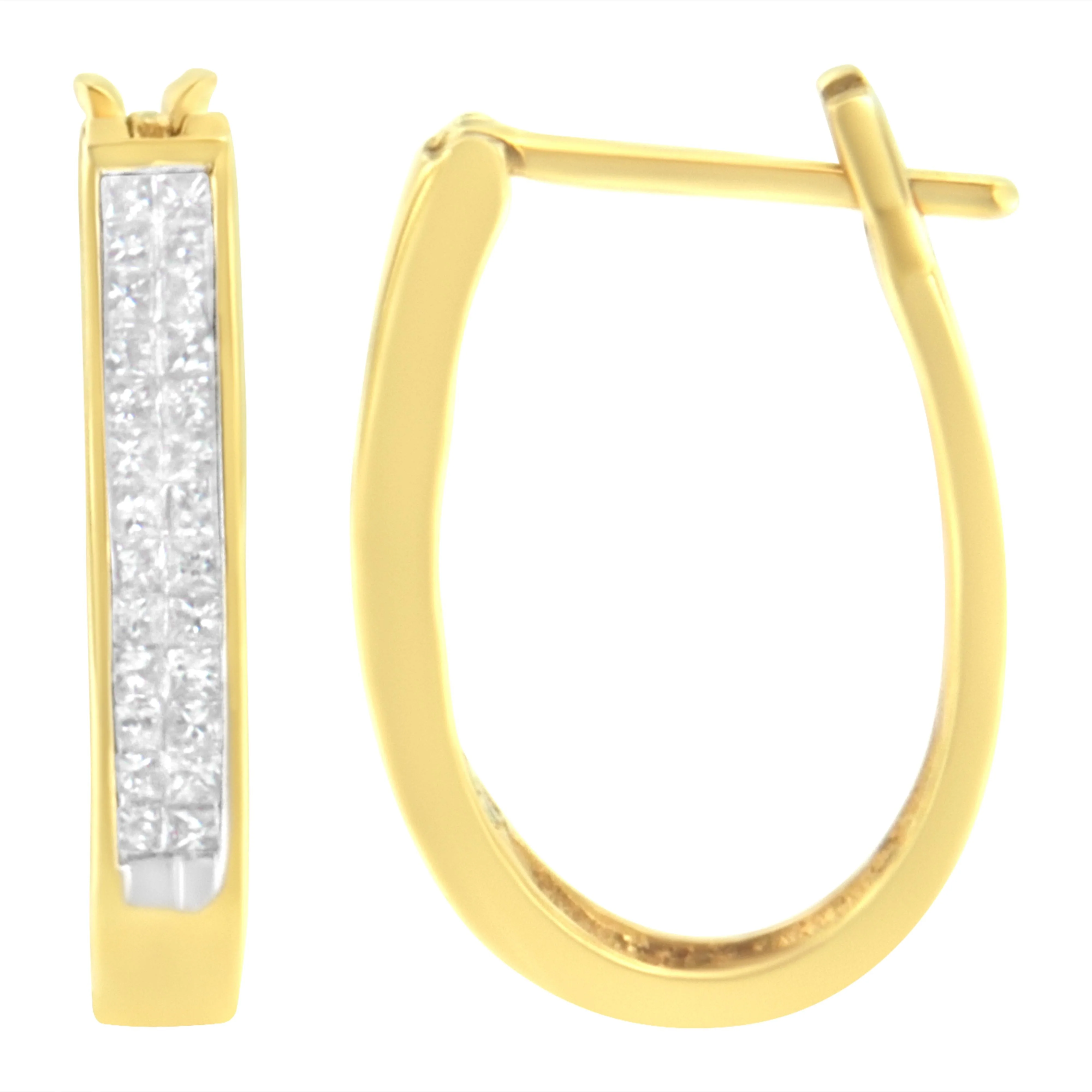 10K Yellow Gold 1/2 Cttw Invisible Set Princess-cut Diamond Hoop Earrings (H-I Color, SI2-I1 Clarity) - Image 2