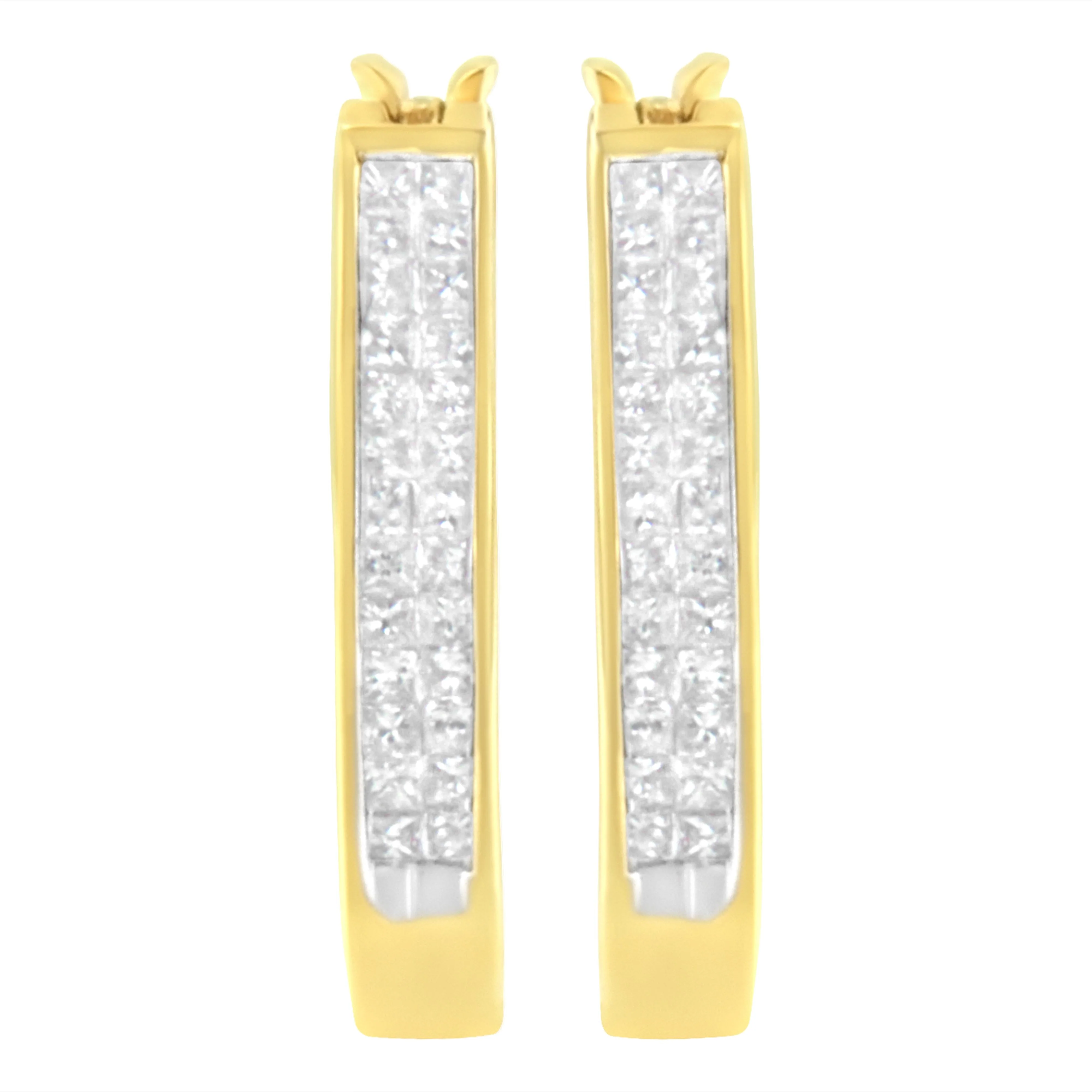 10K Yellow Gold 1/2 Cttw Invisible Set Princess-cut Diamond Hoop Earrings (H-I Color, SI2-I1 Clarity) - Image 3