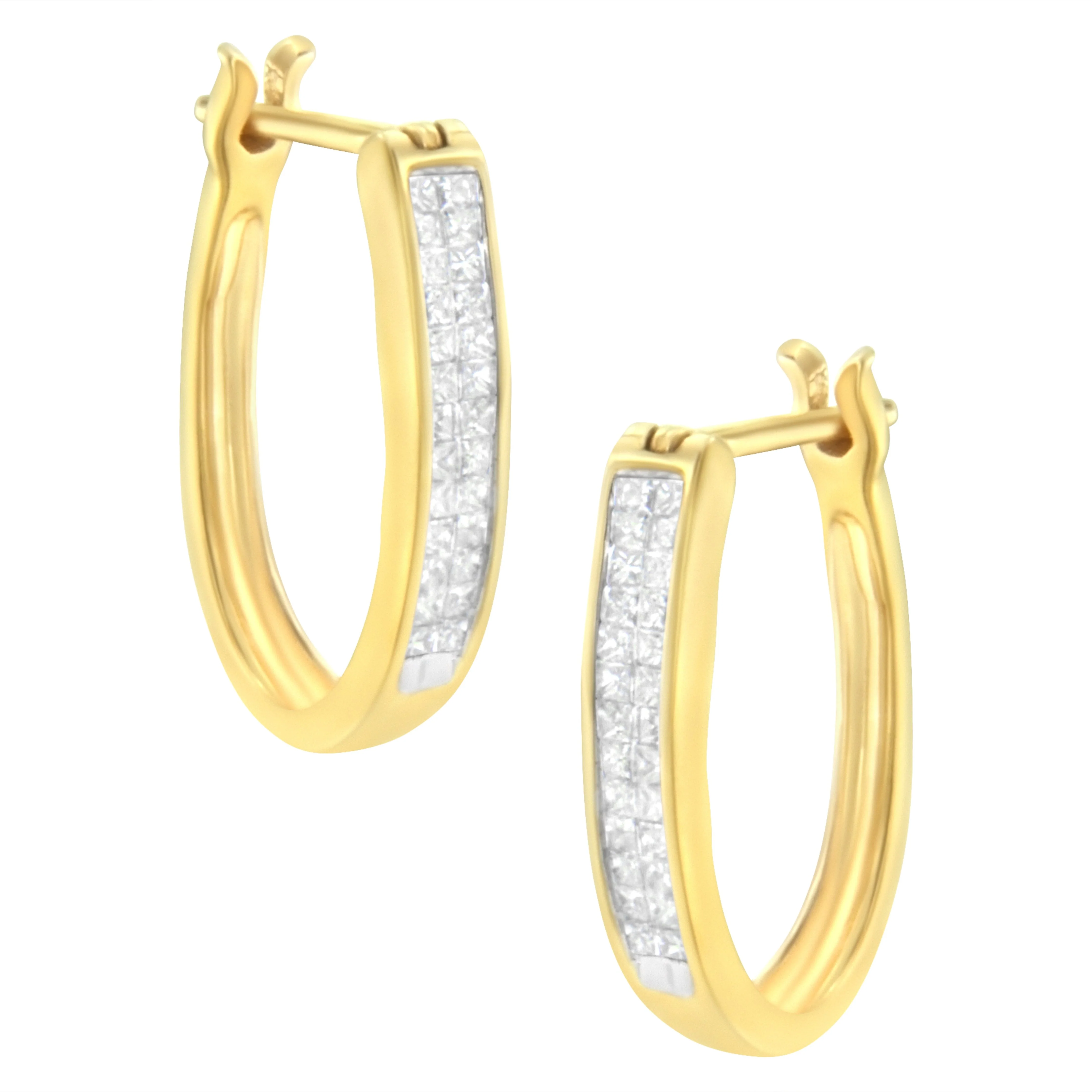 10K Yellow Gold 1/2 Cttw Invisible Set Princess-cut Diamond Hoop Earrings (H-I Color, SI2-I1 Clarity) - Image 4