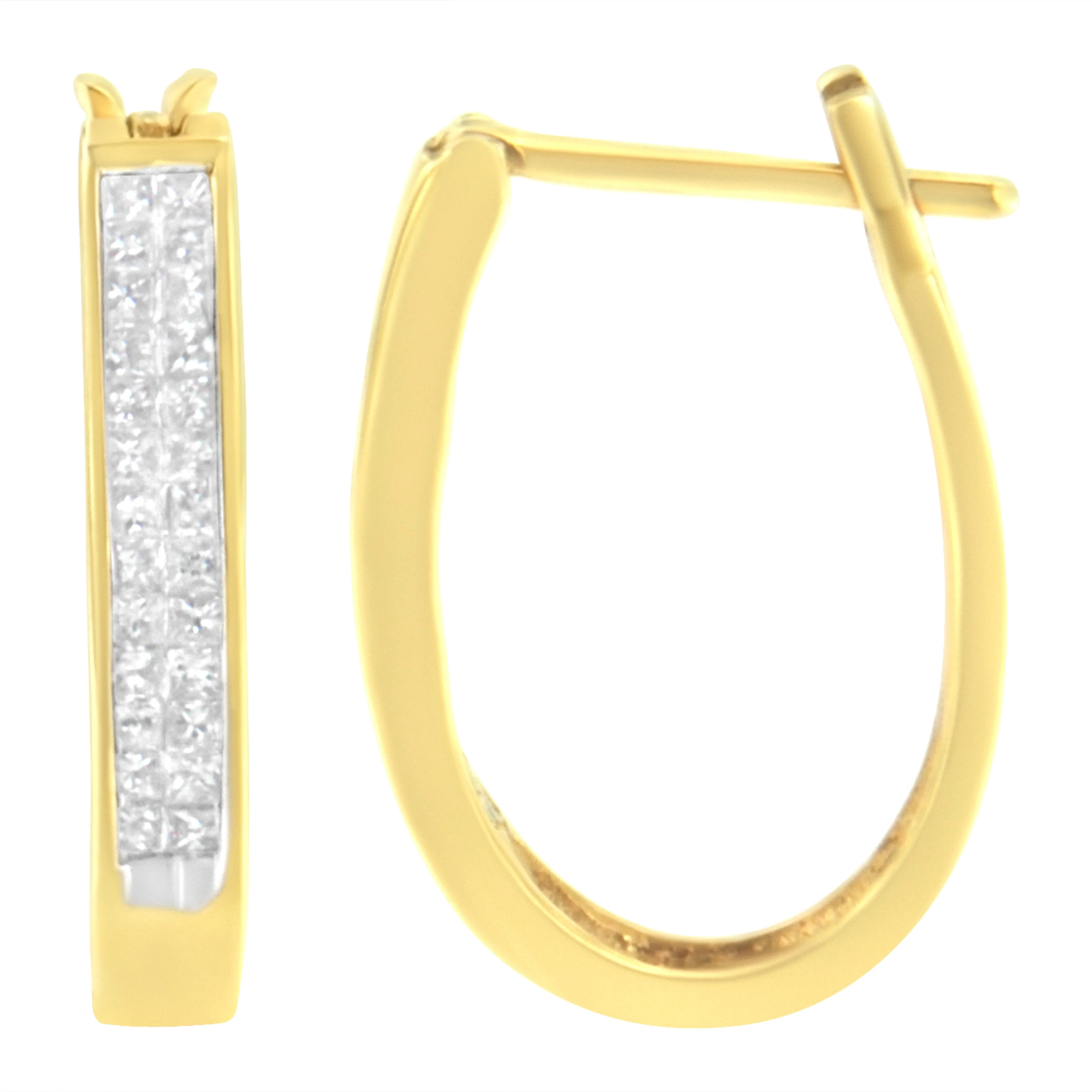 10K Yellow Gold 1/2 Cttw Invisible Set Princess-cut Diamond Hoop Earrings (H-I Color, SI2-I1 Clarity) - Image 5